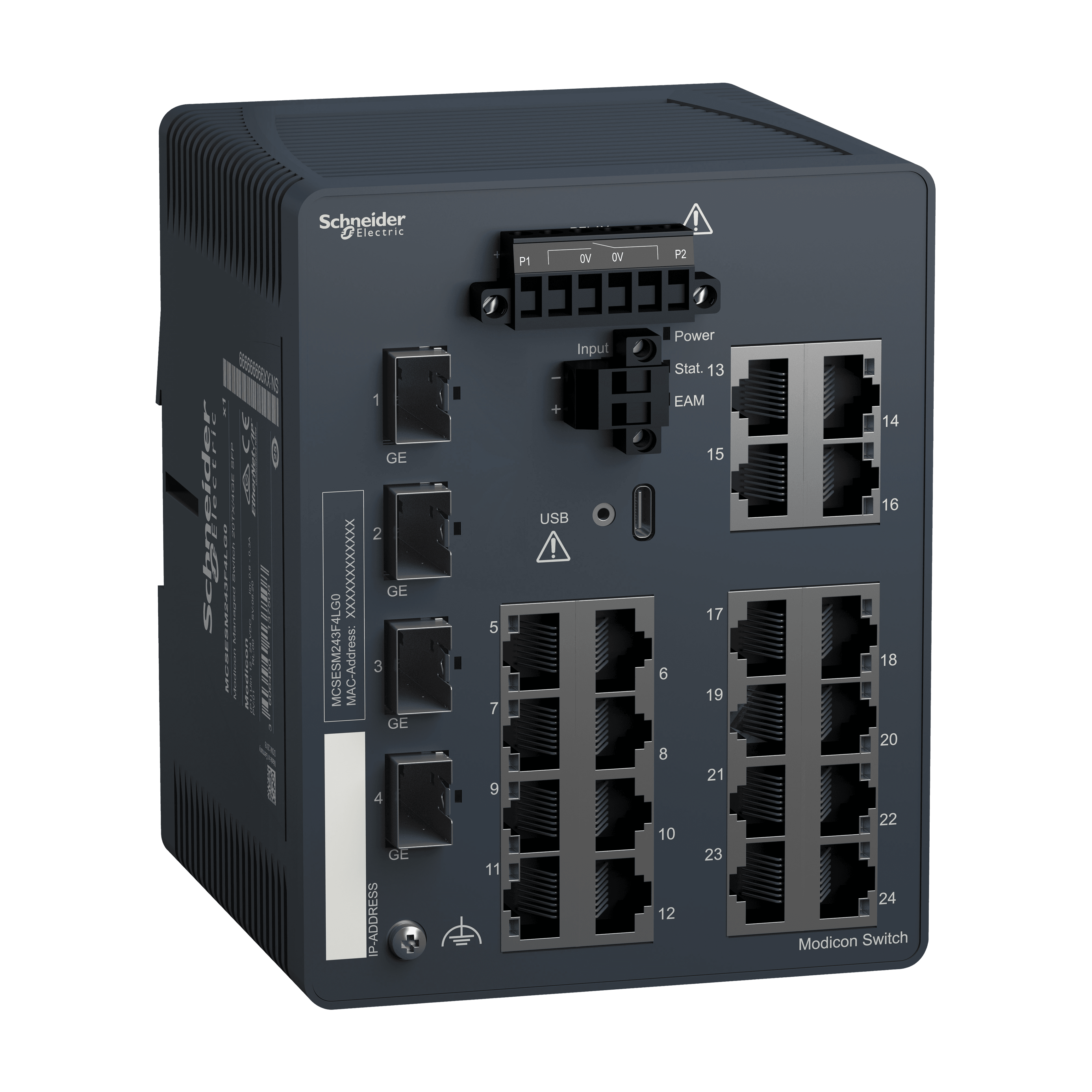 network switch, Modicon Networking, managed, 20 ports for copper with 4Gigabit SFP