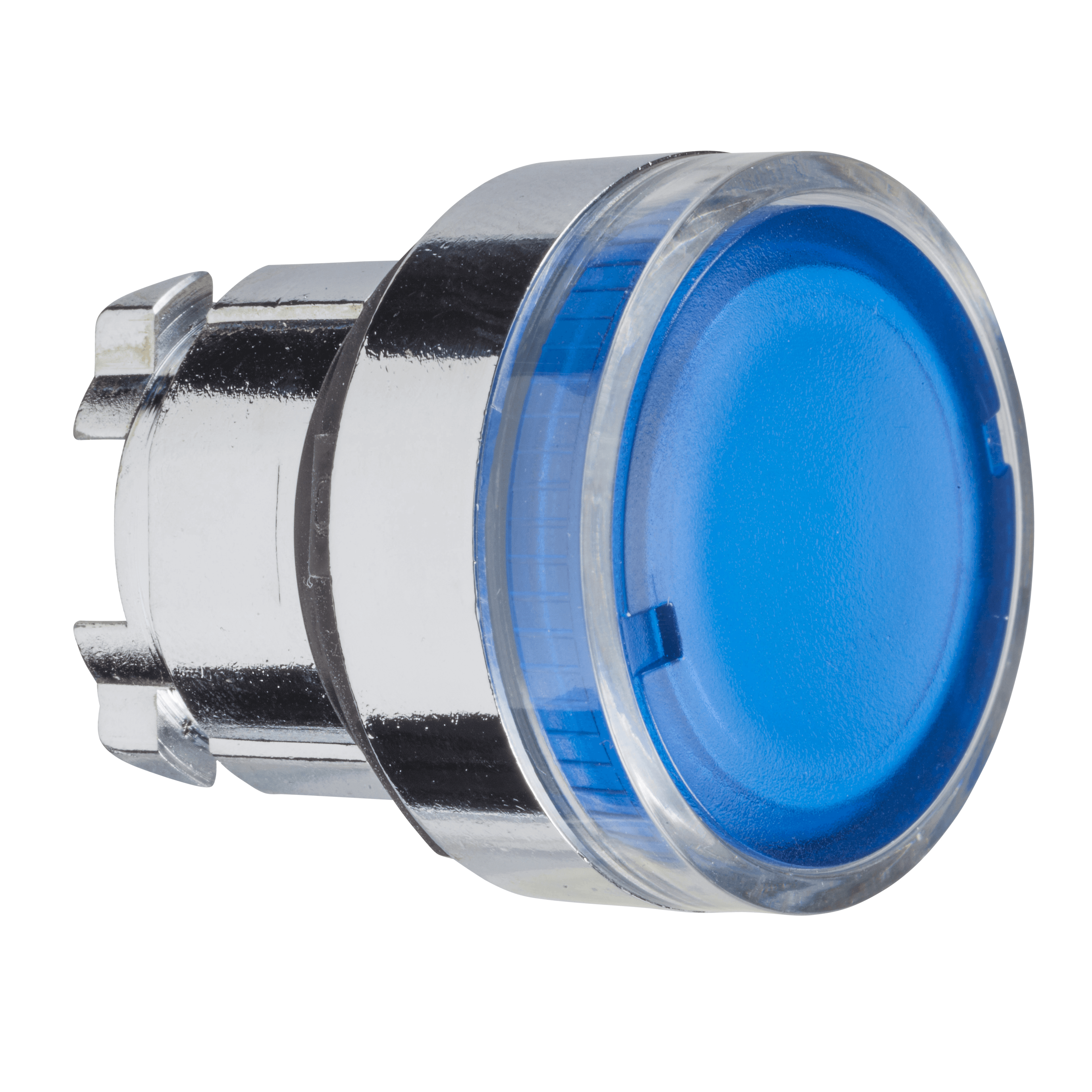 Head for illuminated push button, Harmony XB4, metal, flush, blue, 22mm, spring return, plain lens for BA9s bulb