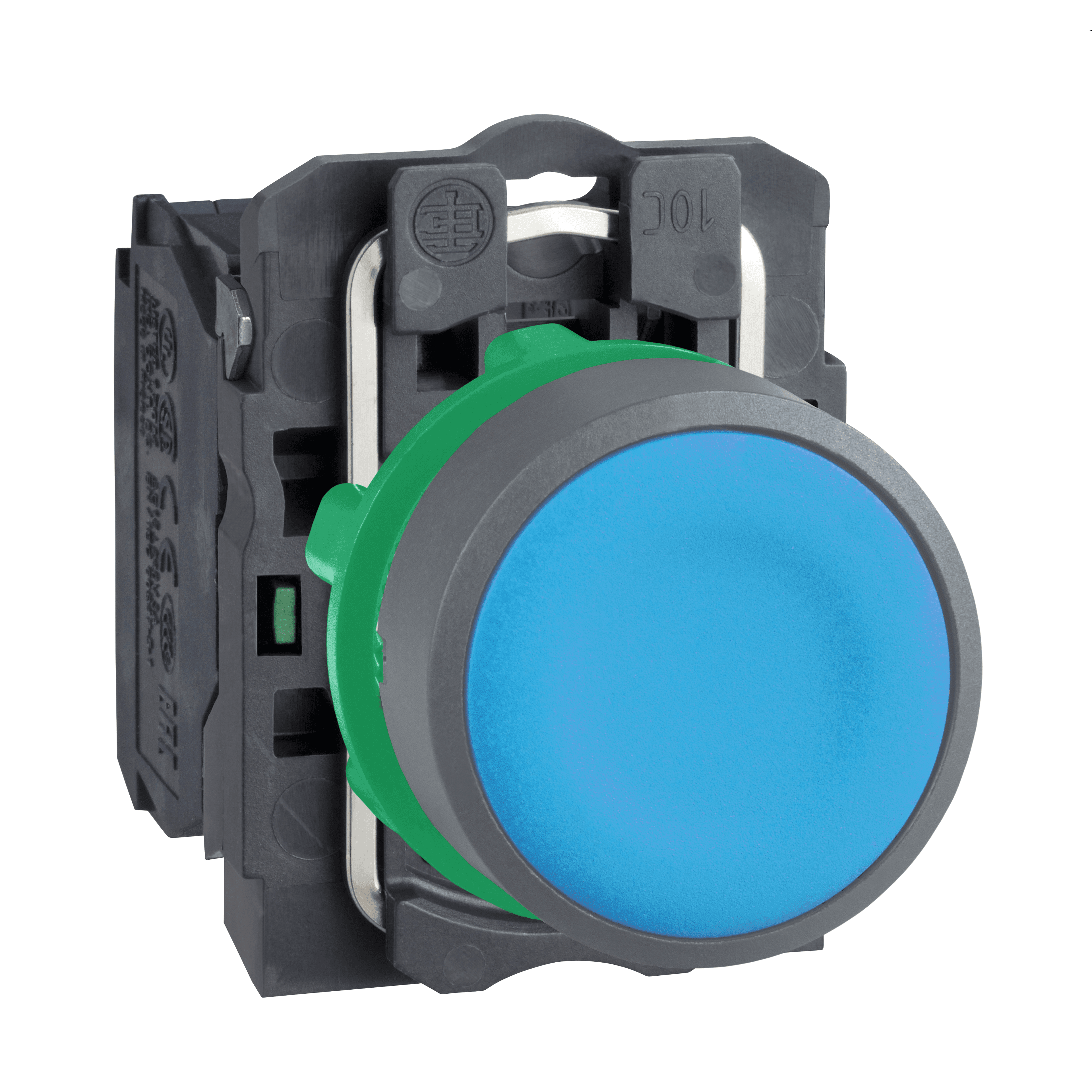 Push button, Harmony XB5, blue flush, grey bezel, 22mm, spring return, 1NO, unmarked