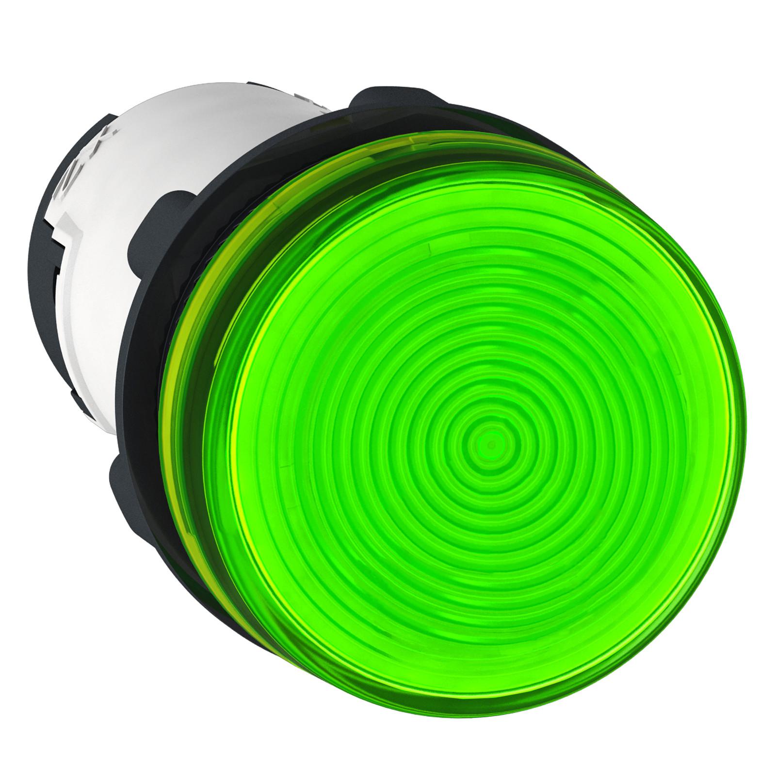 Monolithic pilot light, Harmony XB7, plastic, green, 22mm, plain lens for BA9s bulb, lt 250V
