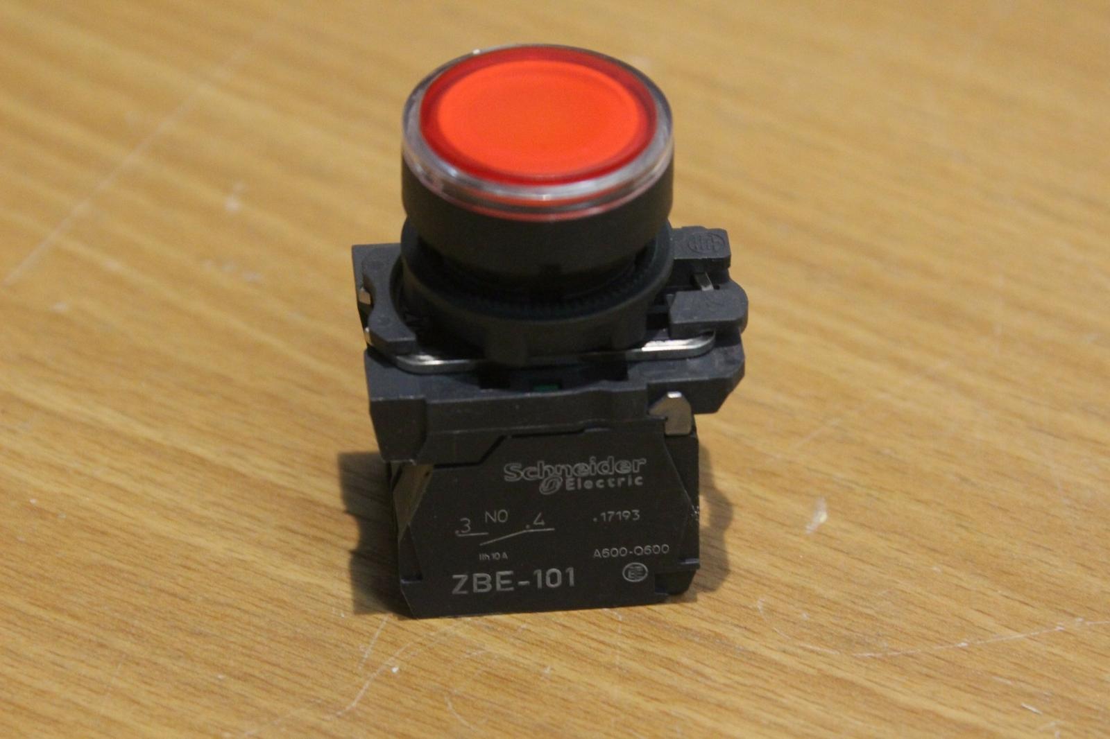 Illuminated push button, Harmony XB5, plastic, red flush, 22mm, universal LED, plain lens, 1NO + 1NC, 24V AC DC