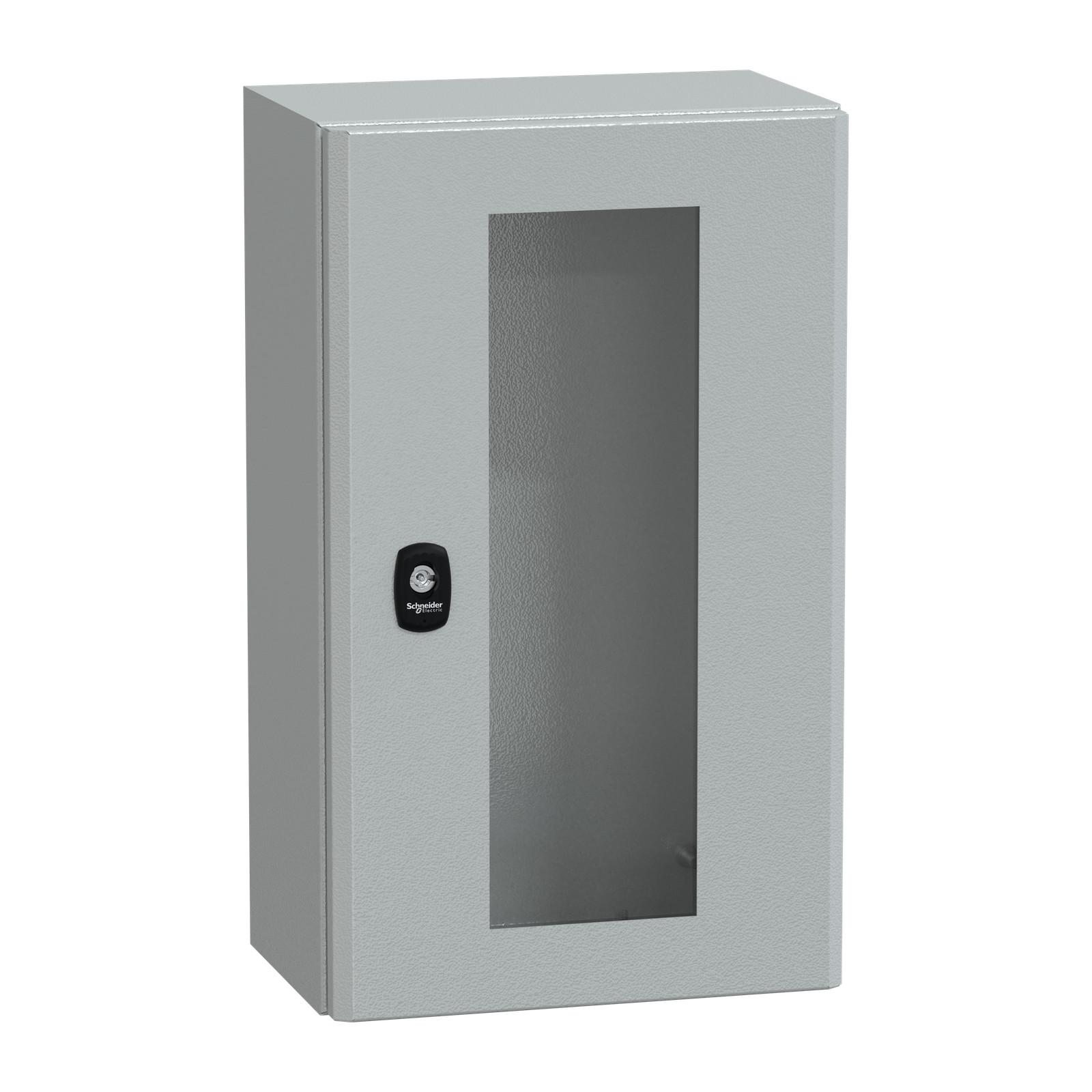 Wall mounted steel enclosure, Spacial S3D, transparent door, without mounting plate, 500x300x200mm, IP66, IK08