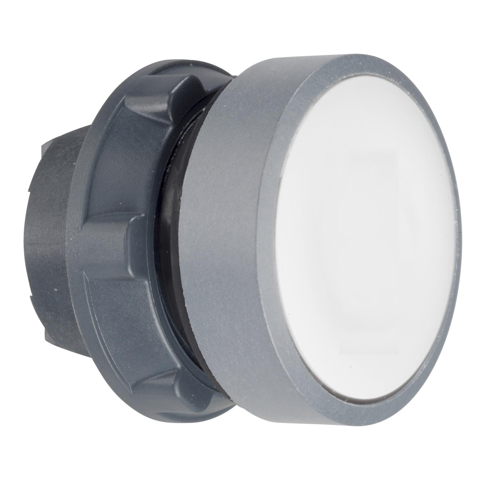 Harmony XB5, Push button head, plastic, flush, white, Ø22, spring return, marked I, grey bezel