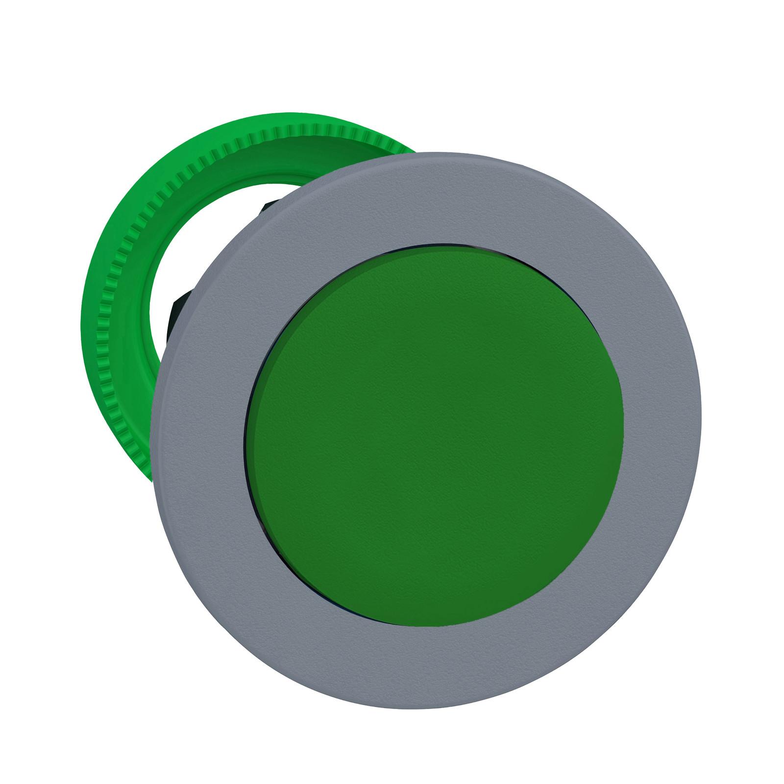 Harmony XB5, Flush mounted push button head, plastic, projecting, green, Ø30, spring return, grey bezel