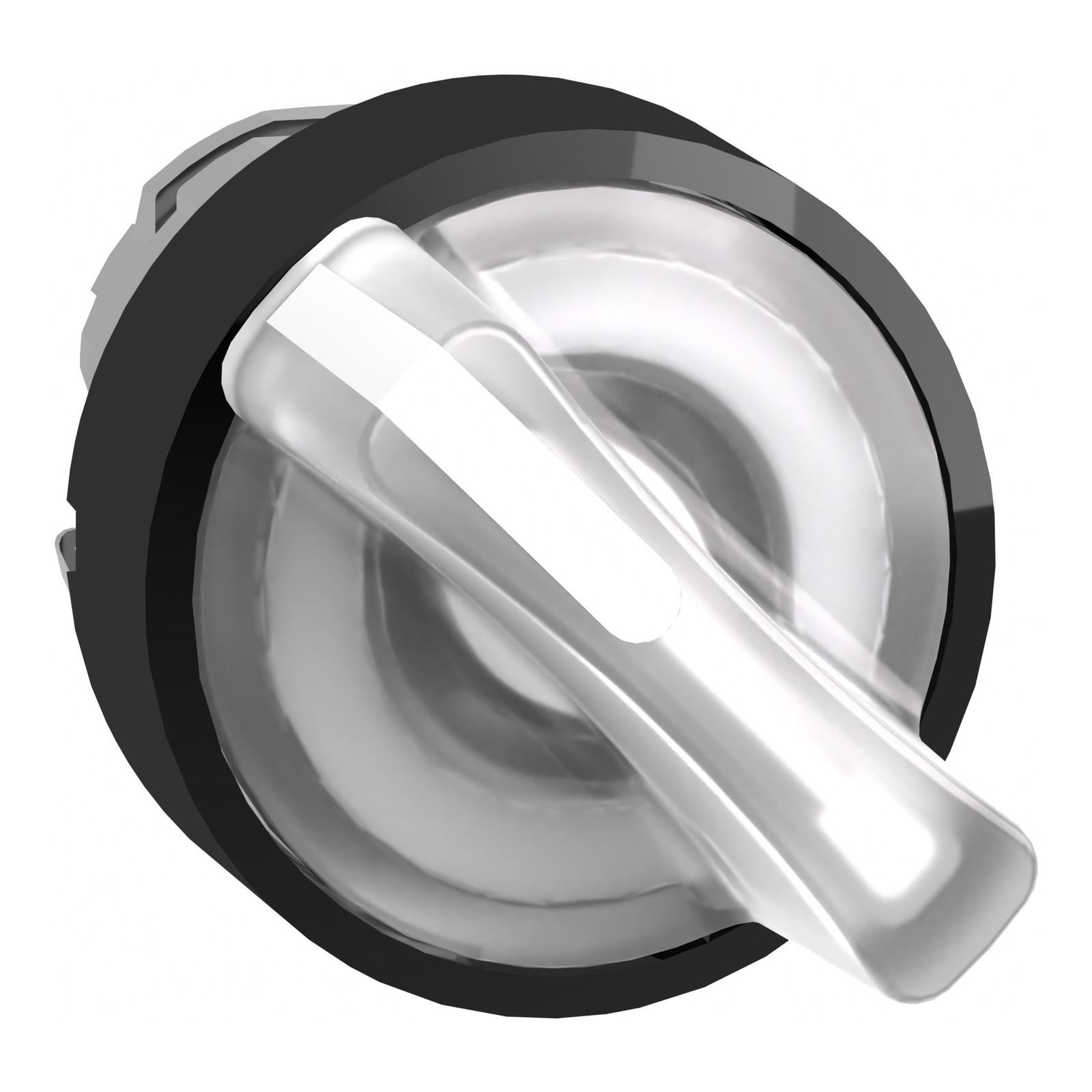 Head for illuminated selector switch, Harmony XB4, universal LED, black metal, white handle, 22mm, 2 positions, stay put