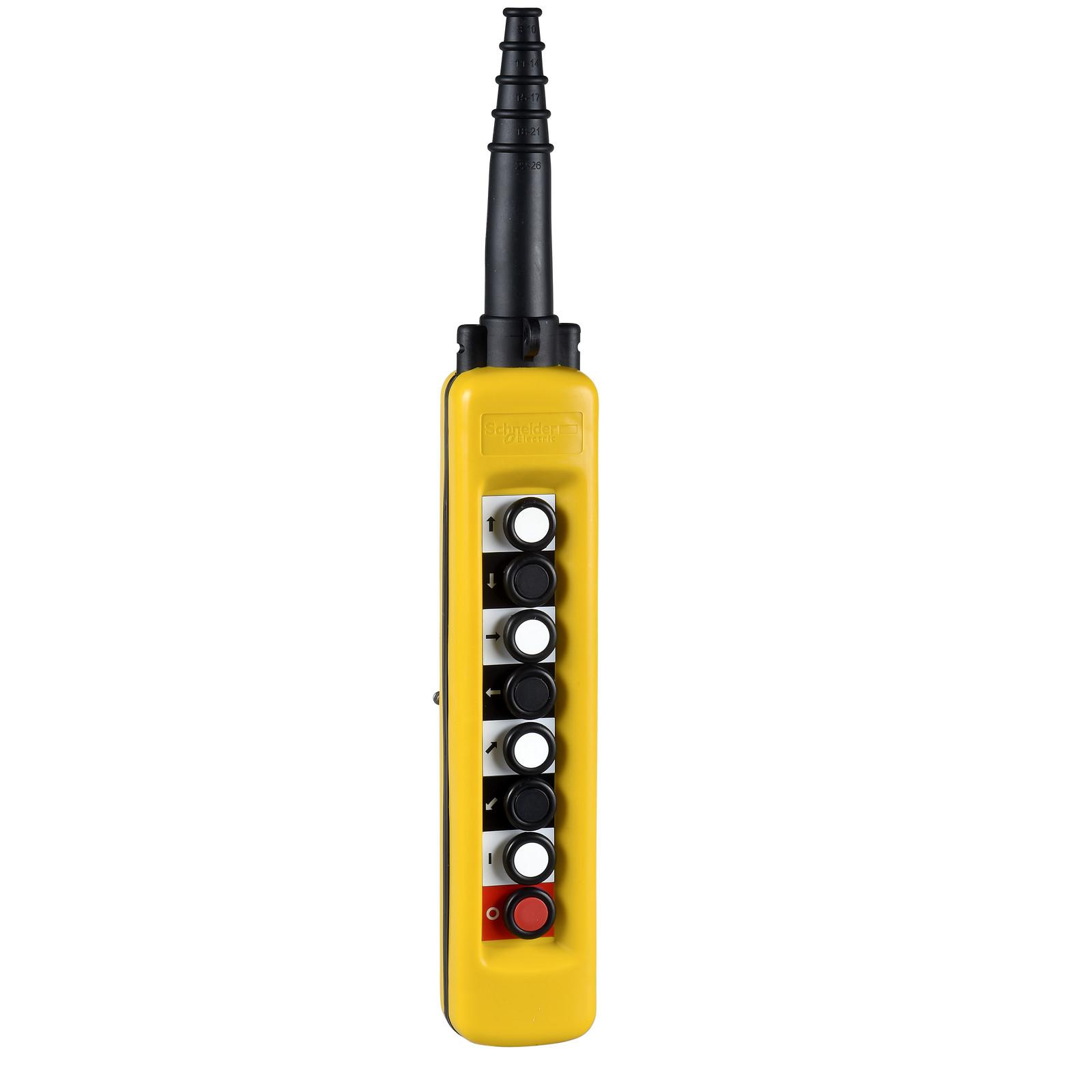 Pendant control station, Harmony XAC, plastic, yellow, 8 push buttons, 1 to 7 with 1NO, 8th with 1NC