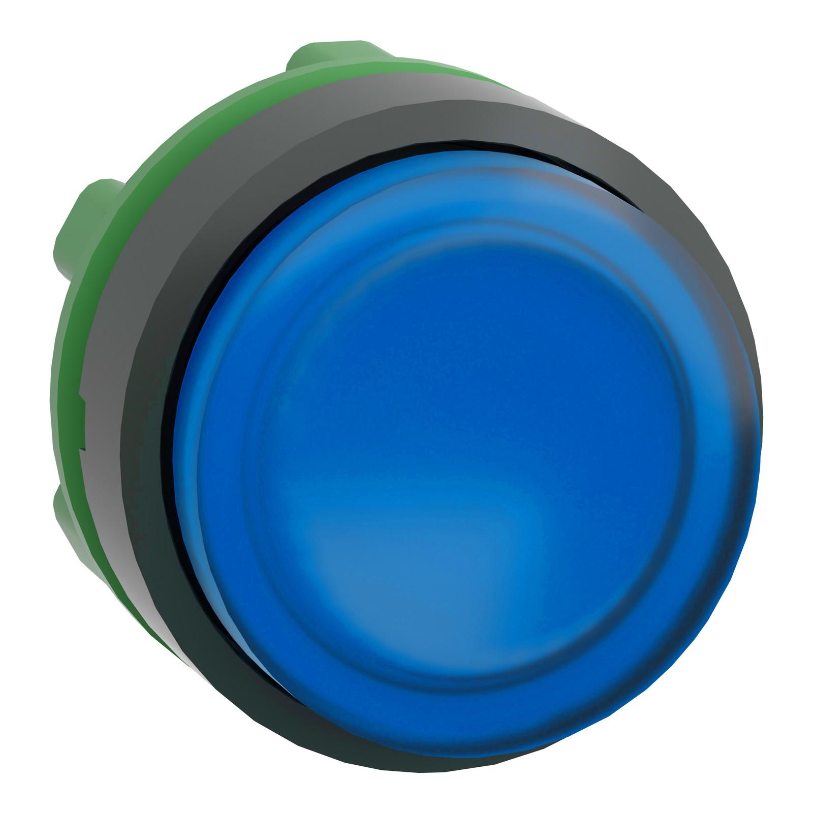 Head for illuminated push button, Harmony XB5, blue projecting, 22mm, universal LED, spring return, unmarked