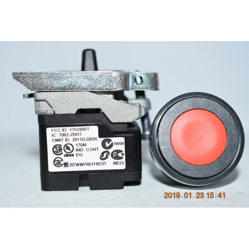Wireless and batteryless transmitter, Harmony XB5R, push button, metal, red, 22mm, spring return