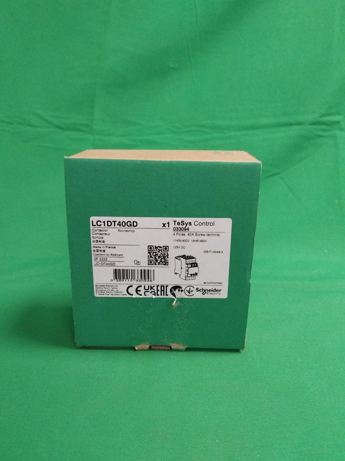 IEC contactor, TeSys Deca, nonreversing, 40A resistive, 4 pole, 4 NO, 125VDC coil, open style