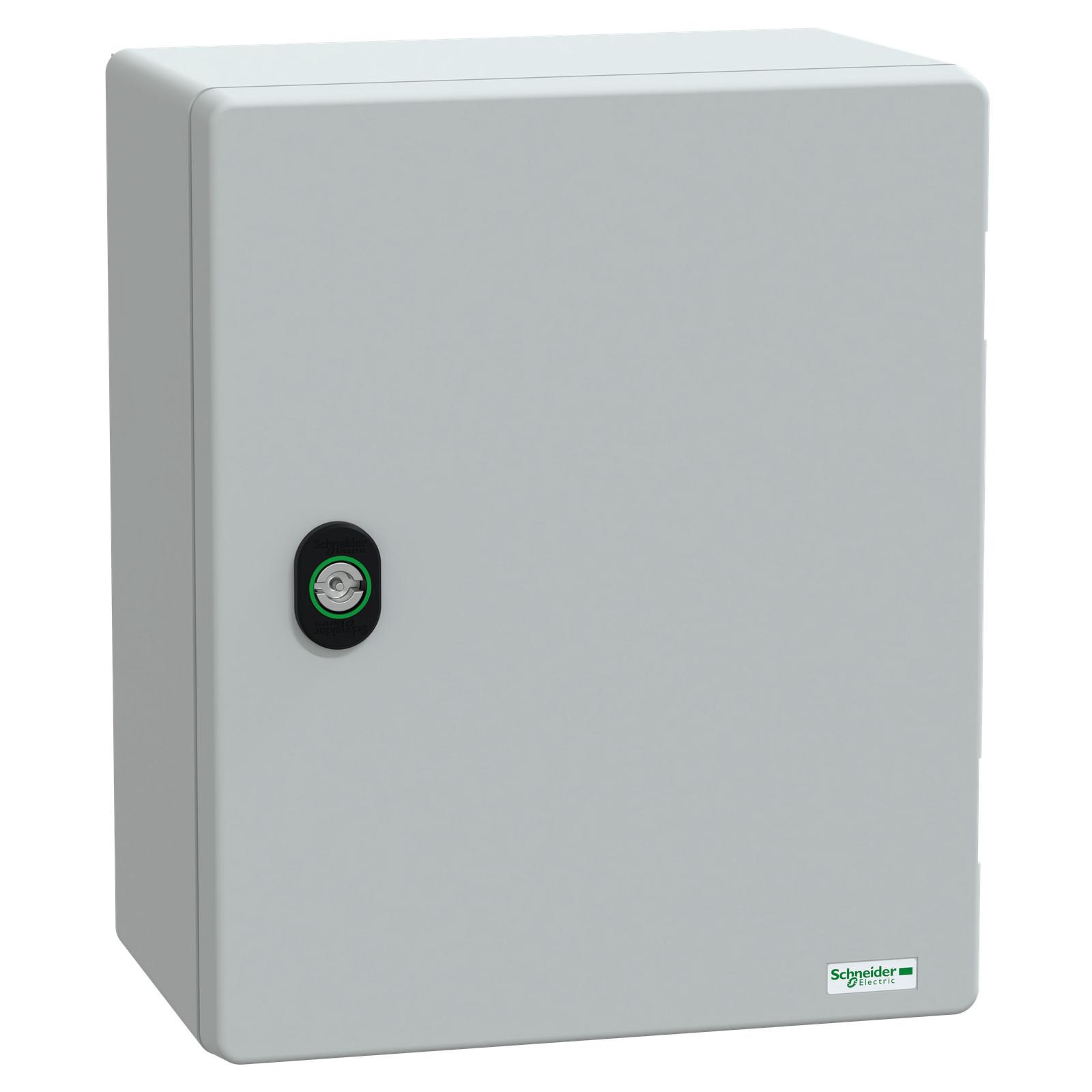 Wall mounted polyester enclosure, Thalassa PLM, plain door, with metallic plate, 308x255x160mm, IP66, IK10, RAL 7035