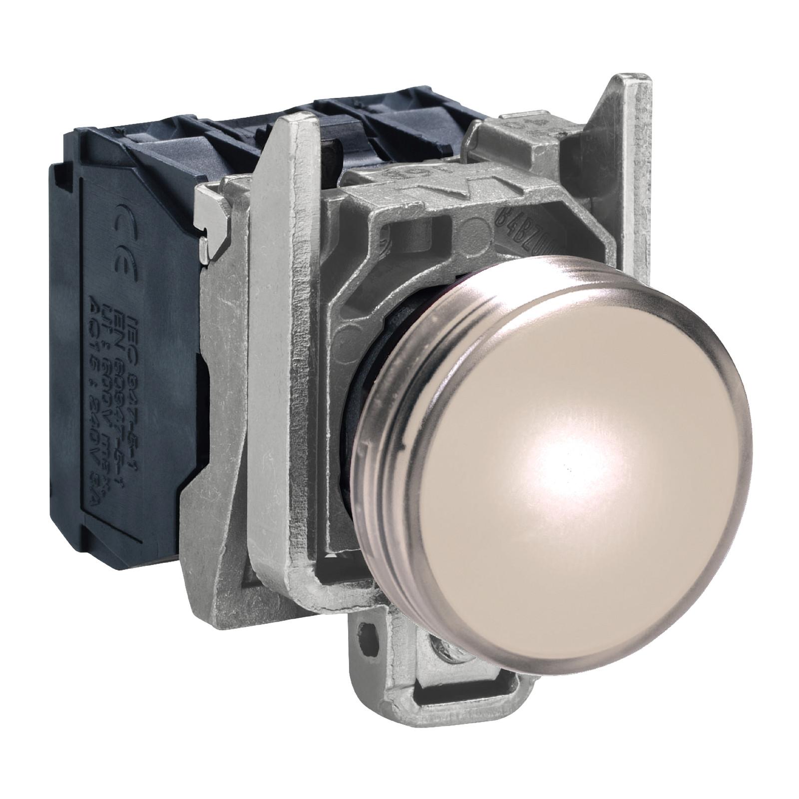 Pilot light, Harmony XB4, metal, white, 22mm, plain lens with BA9s bulb, lt 250V