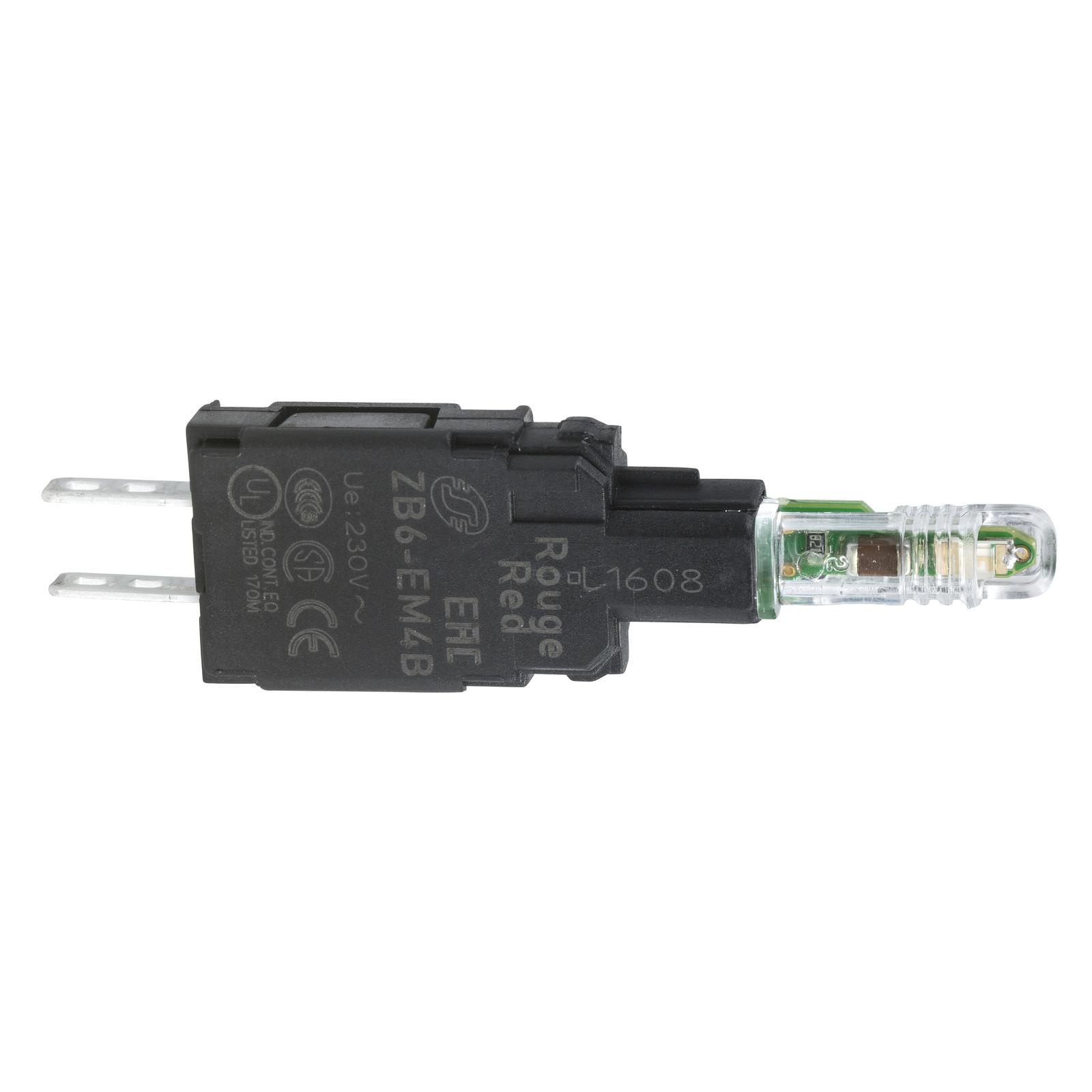 Complete body for pilot lights, Harmony XB6, red light block, with body fixing collar, integral LED, 230...240V AC
