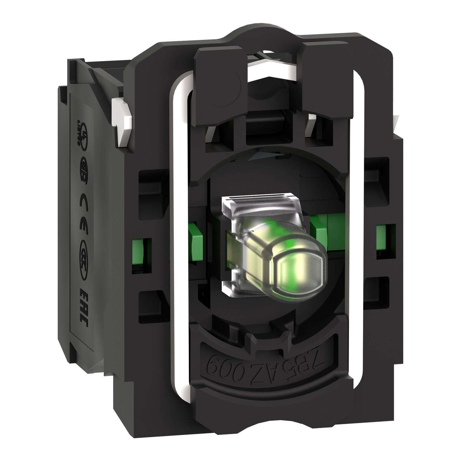 Complete body/contact assembly and light block, Harmony XB5, XB4, with body/fixing collar, universal LED, 230...240V, 2NO
