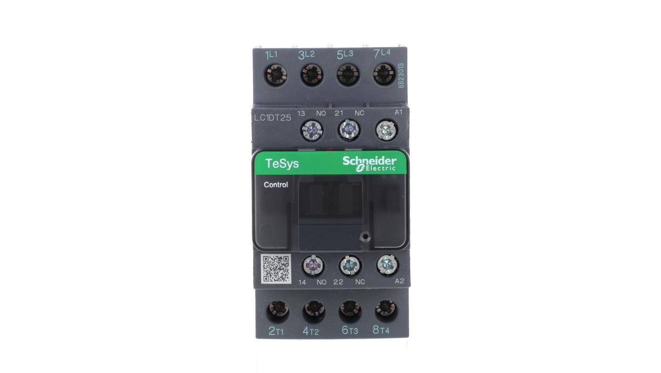 IEC contactor, TeSys Deca, nonreversing, 25A resistive, 4 pole, 4 NO, 110VAC 50/60Hz coil, open style