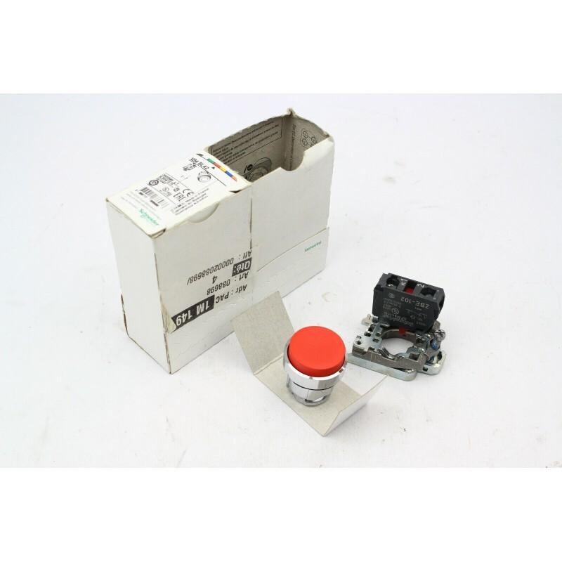 Push button, Harmony XB4, metal, projecting, red, 22mm, spring return, unmarked, 1NC