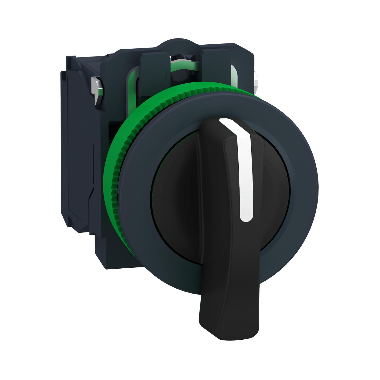 Selector switch flush mounted, Harmony XB5, plastic, black, 30mm, long handle, 2 positions, stay put, 1NO