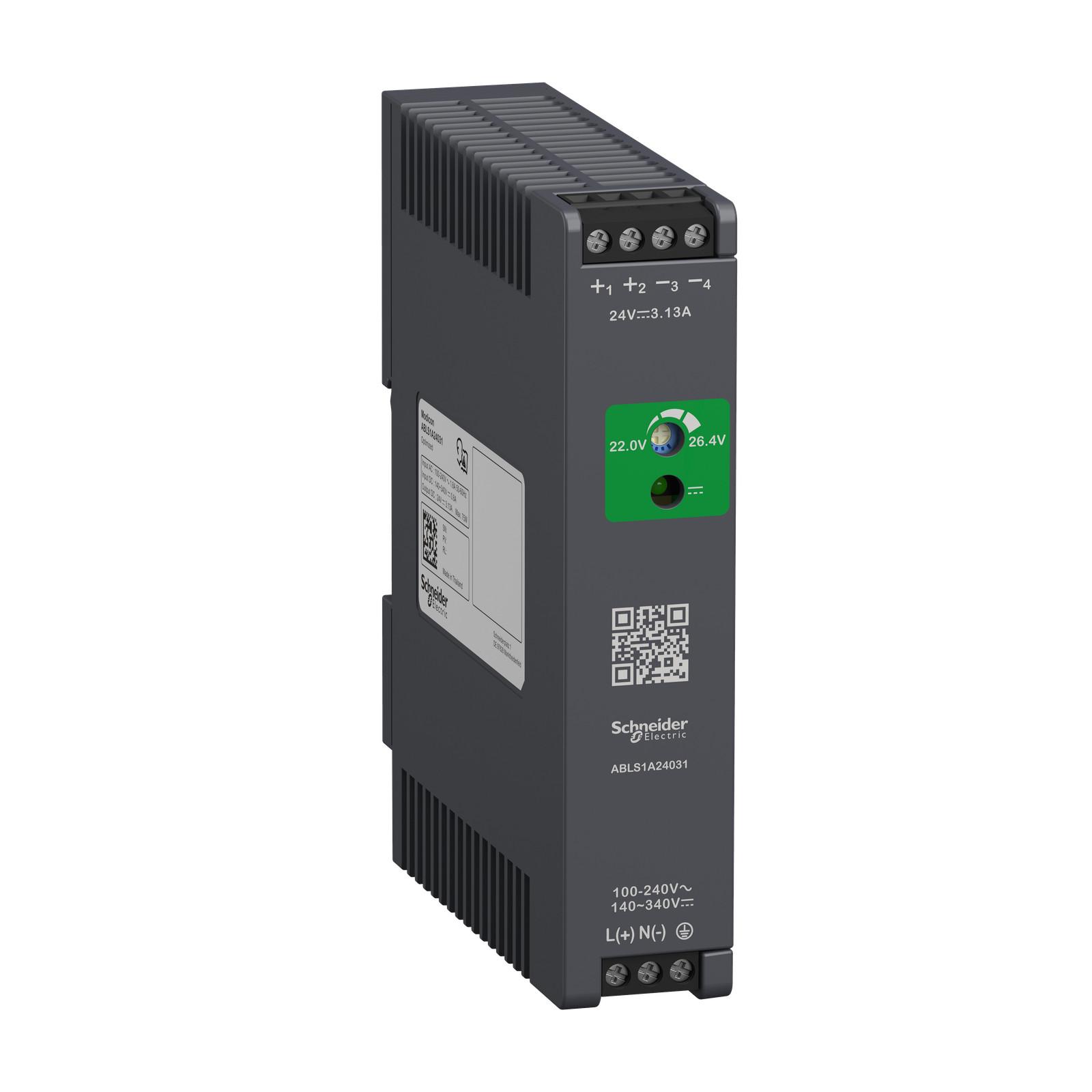Regulated Power Supply, 100 to 240V AC, 24V, 3.1A, single phase, Optimized