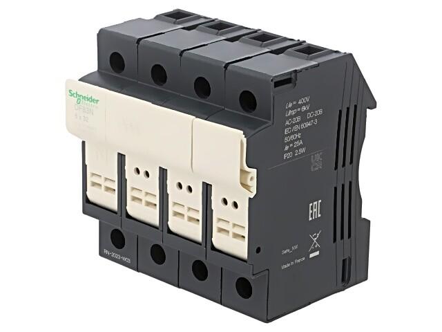 Fuse carrier, TeSys DF, 3P+N, 25A, 400VAC, fuse size 8.5x31.5mm, with tubular link