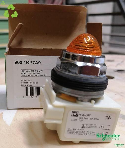 Pilot light, Harmony 9001K, metal, polycarbonate, domed, amber, 30mm, 220-240V