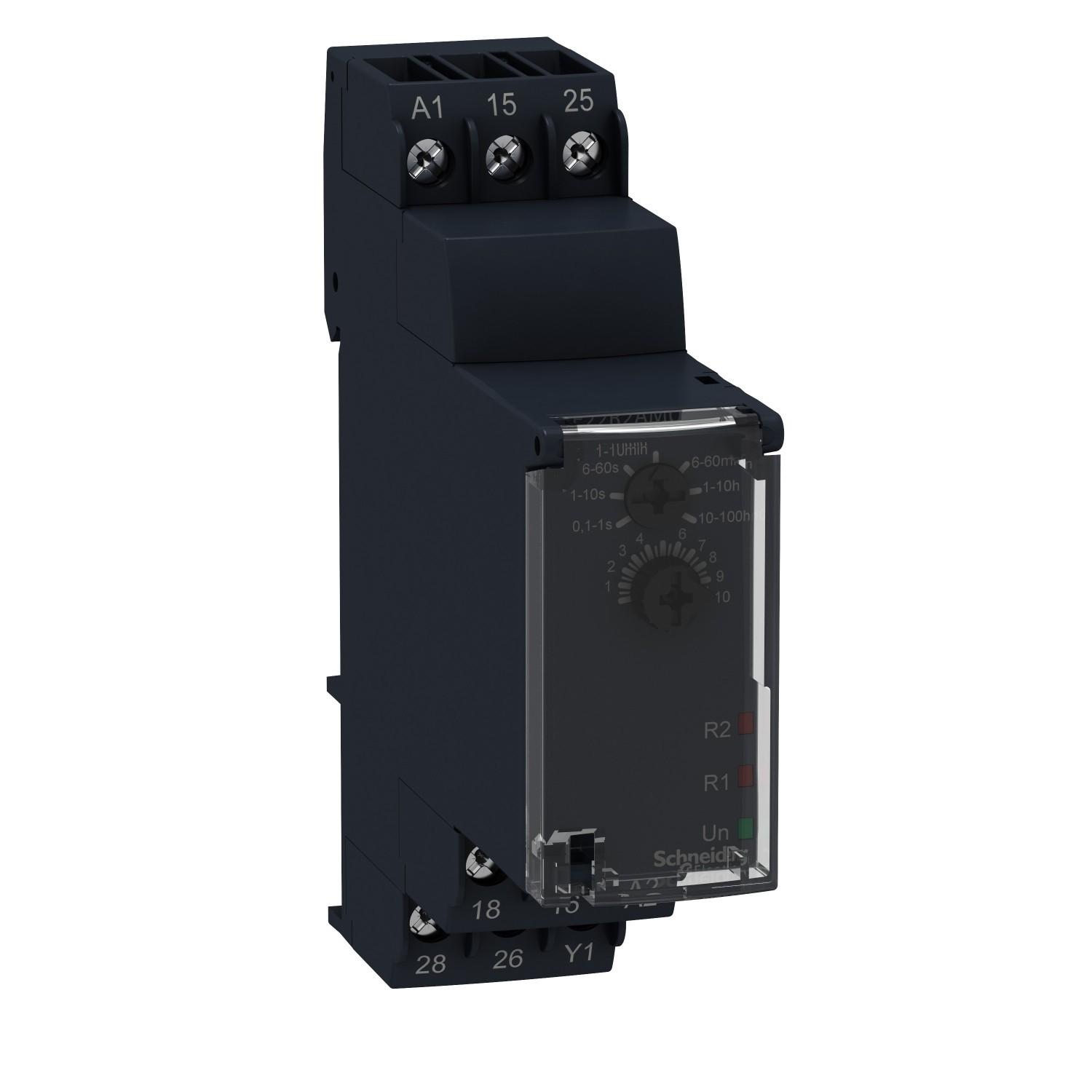 dual function relay, Harmony Timer Relays, 8A, 2CO, 0.1s…100h, power on delay, screw connectors, 24V DC or 24...240V AC DC