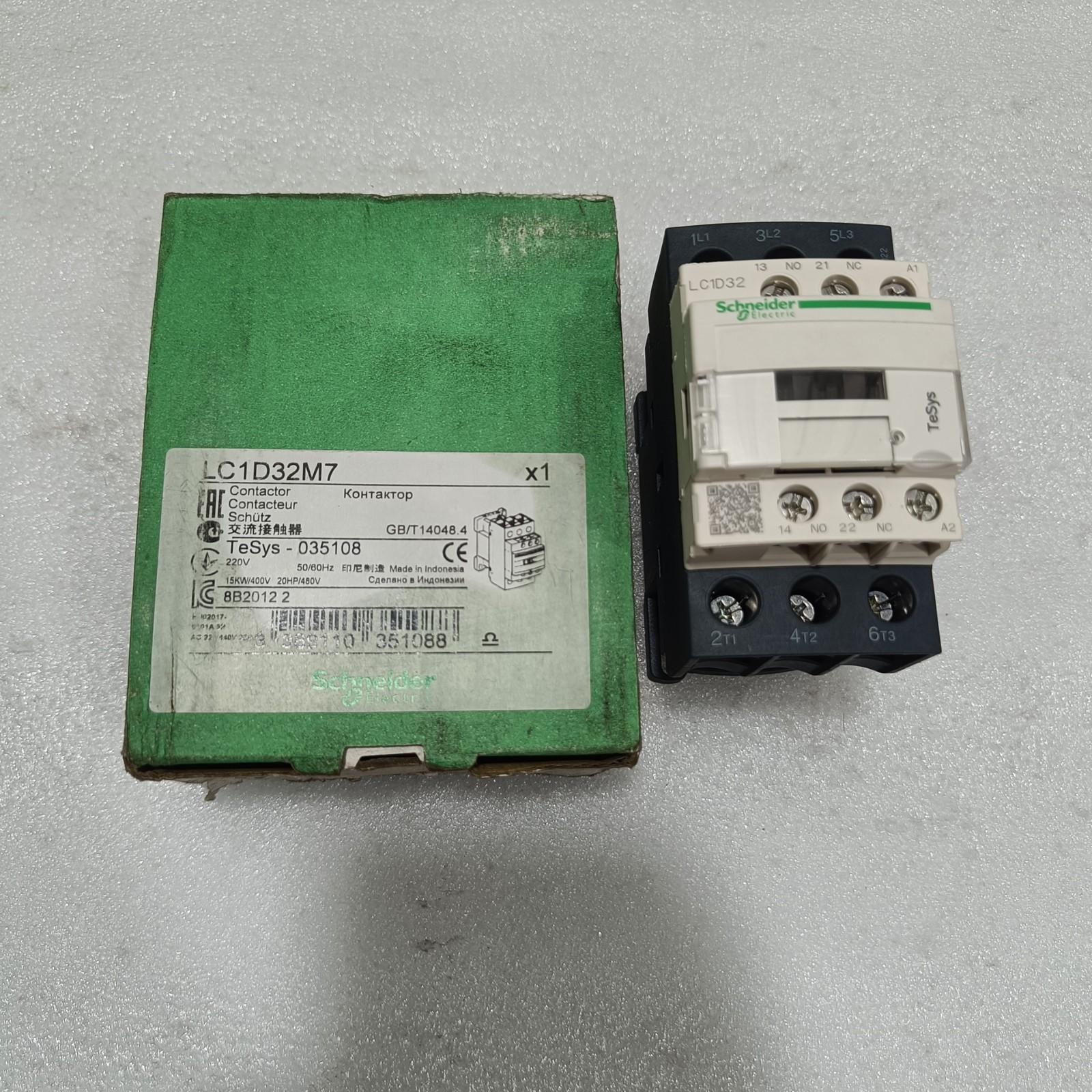 IEC contactor, TeSys Deca, nonreversing, 32A, 20HP at 480VAC, up to 100kA SCCR, 3 phase, 3 NO, 220VAC 50/60Hz coil, open