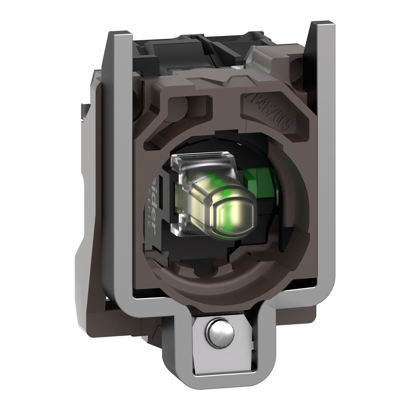 Complete body contact assembly and light block, Harmony XB4, metal, universal LED, body fixing collar, 1NO, 24V AC DC