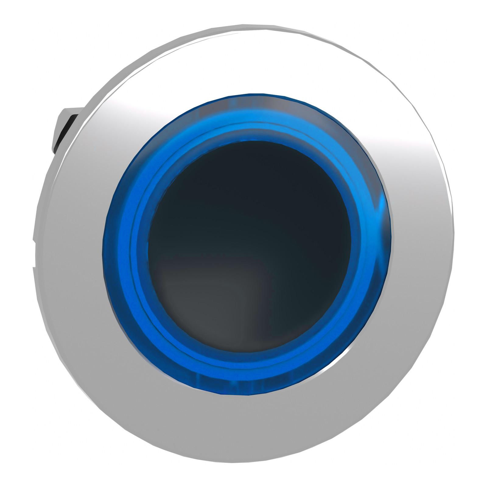 Head for illuminated push button, Harmony XB4, plastic, blue flush, 30mm, universal LED, spring return, illuminated ring