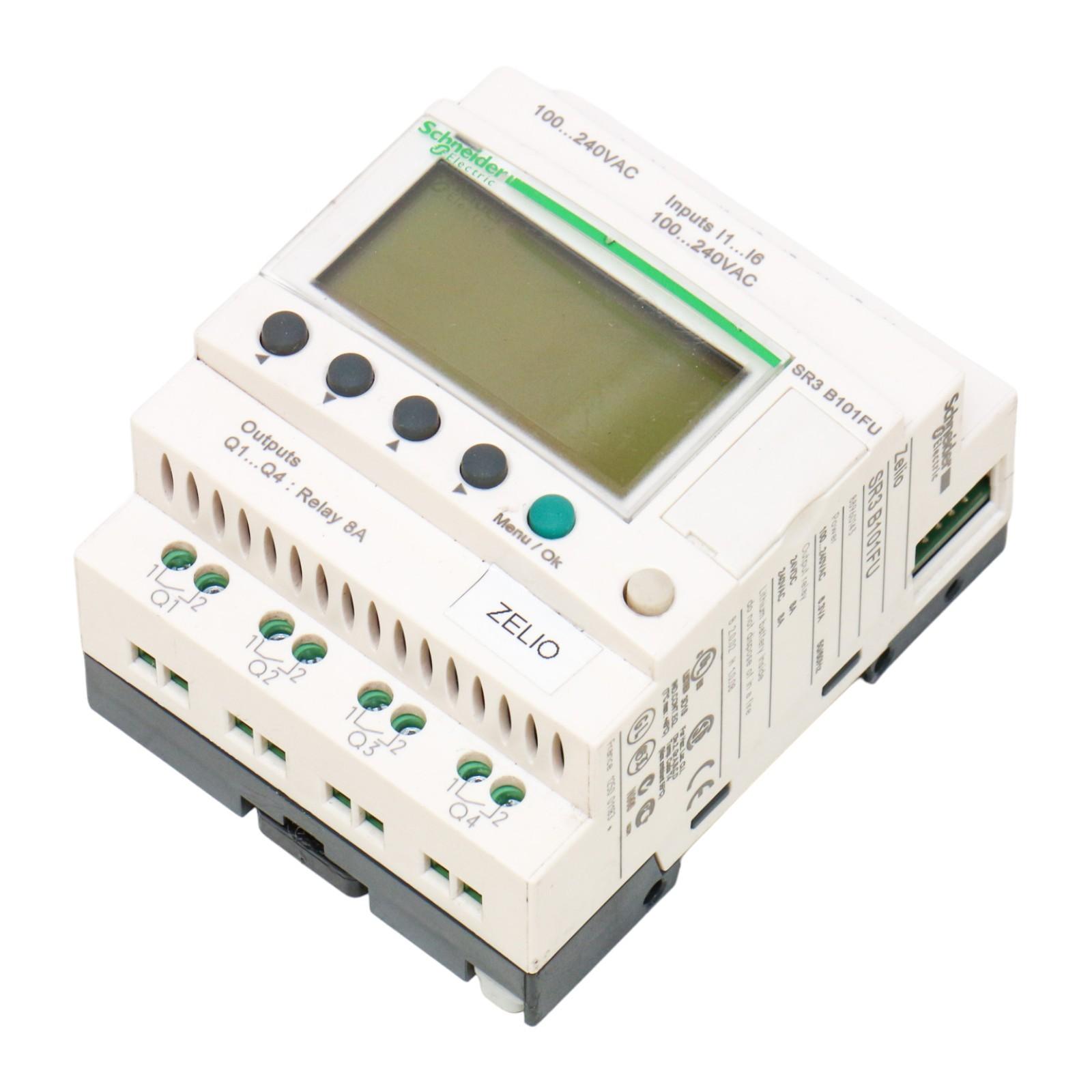 modular smart relay, Zelio Logic SR2 SR3, 10 IO, 100 to 240V AC, clock, display