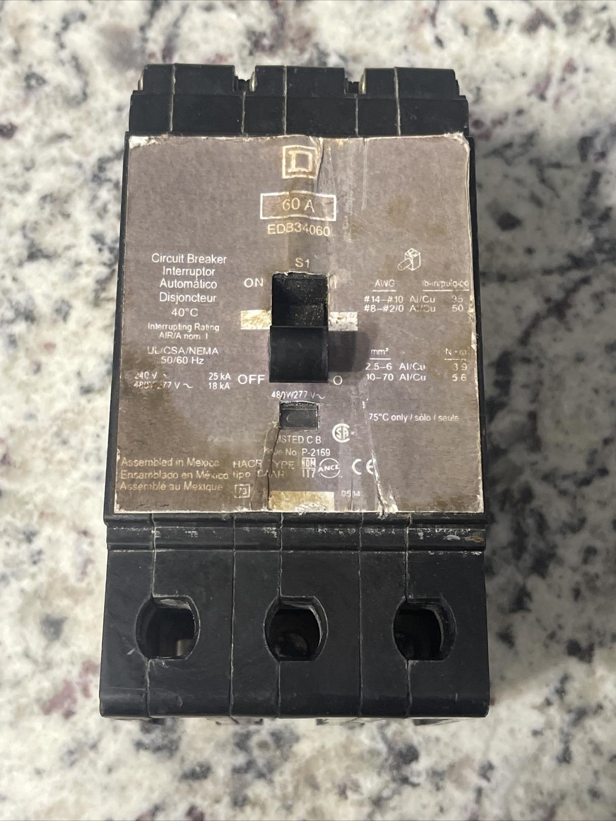 Mini circuit breaker, E-Frame, 60A, 3 pole, 480Y/277 VAC, 25 kA max, bolt on