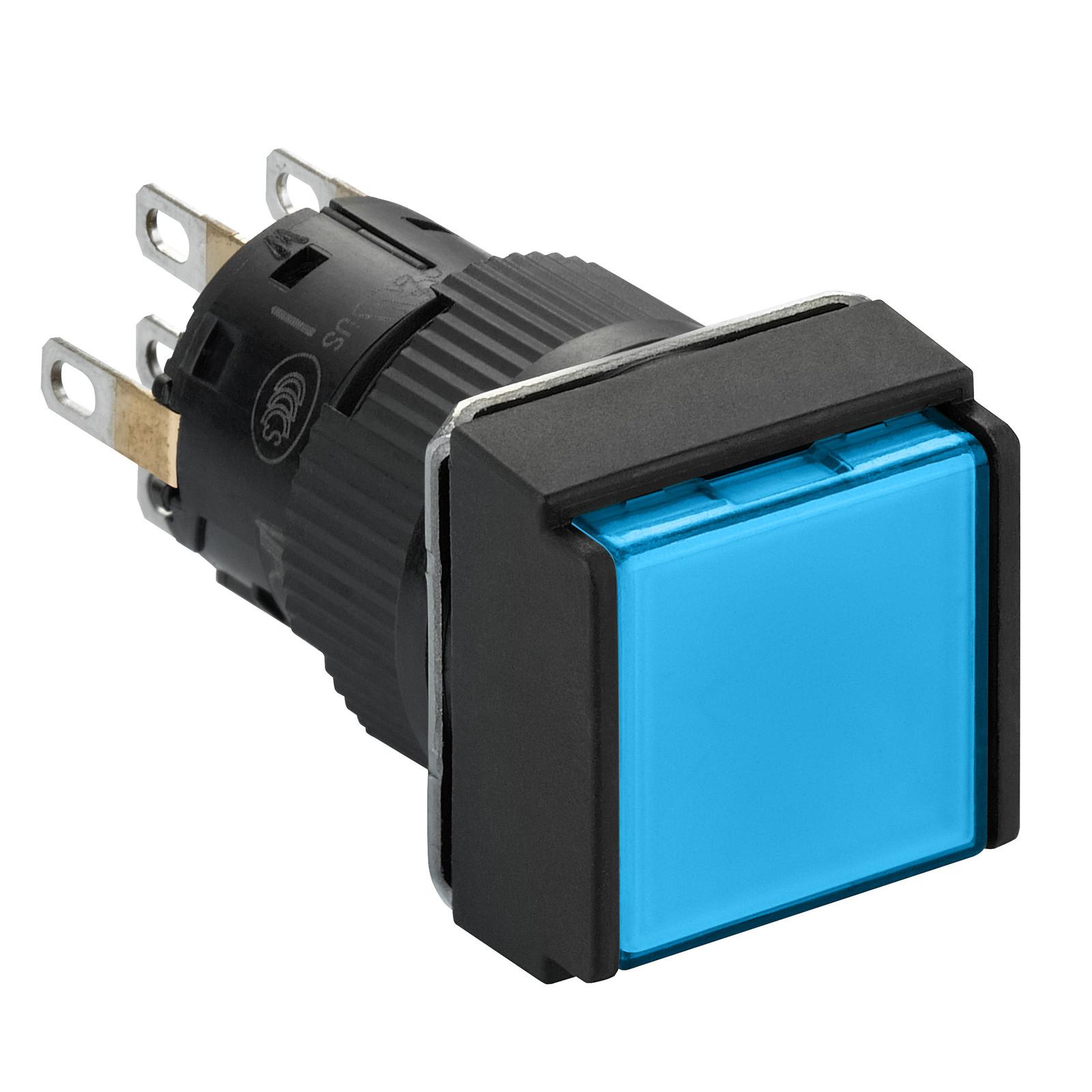 Illuminated monolithic push button, Harmony XB6E, square blue flush, 16mm, spring return, 24V DC, 2CO