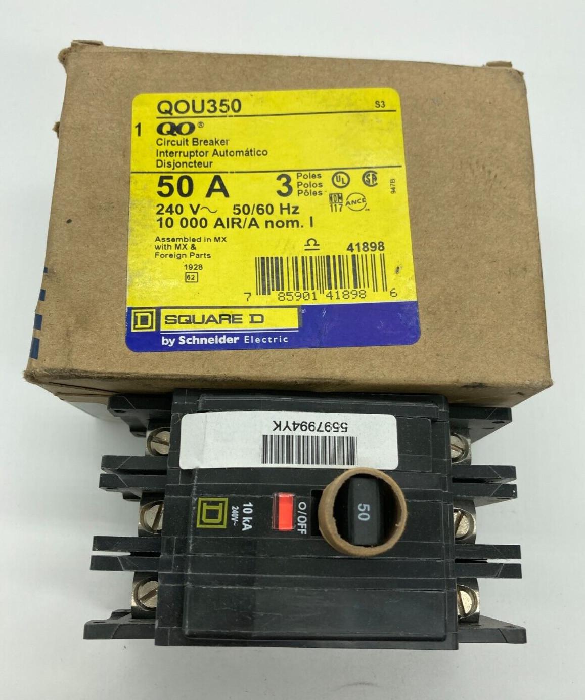 Mini circuit breaker, QOU, 50A, 3 pole, 240VAC, 10kA
