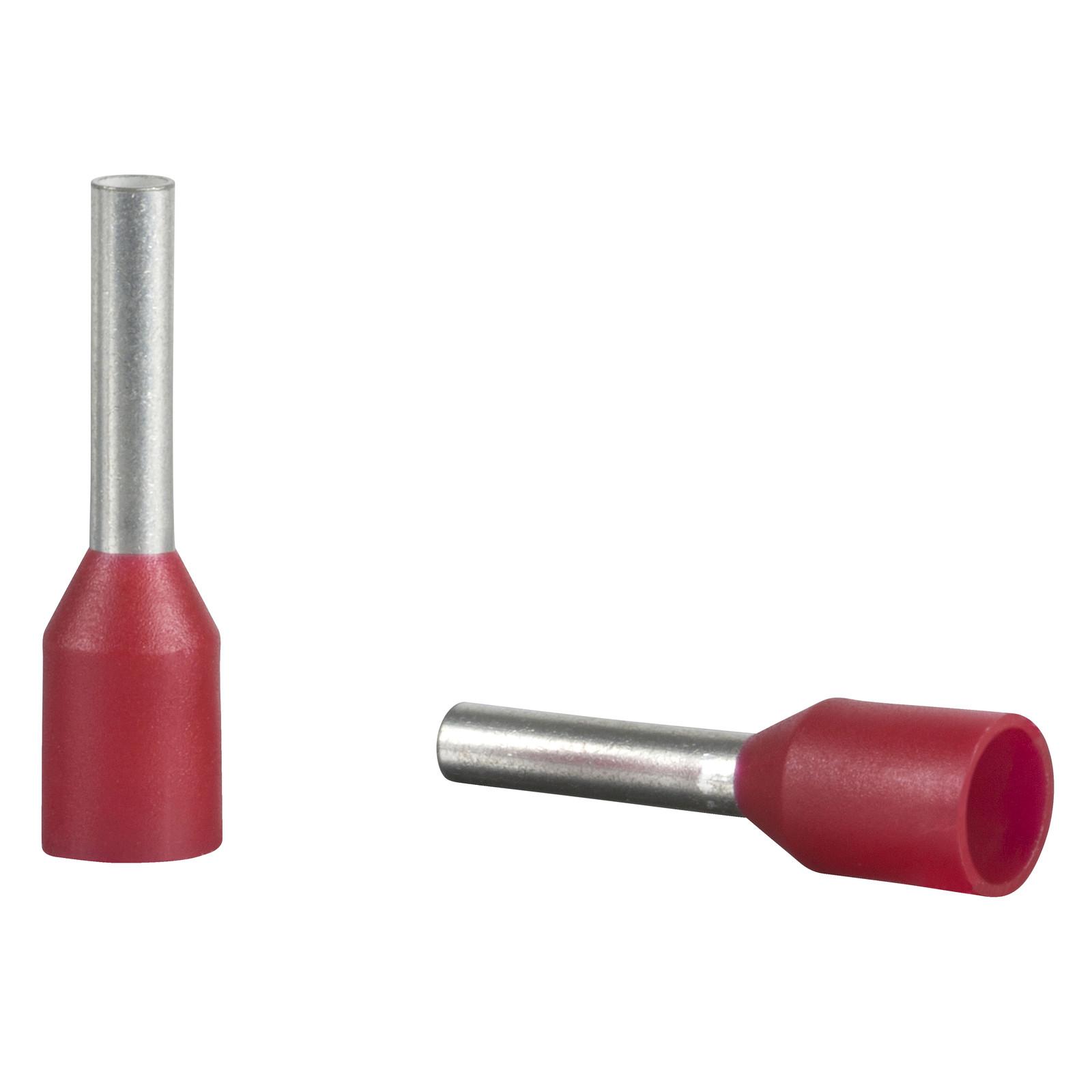 Cable ends, Linergy TR cable ends, single conductor, red, 1mm², for insulated cable, medium size, 10 sets of 100