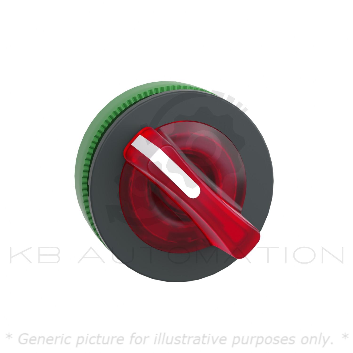 Head for illuminated selector switch, Harmony XB5, plastic, red handle, universal LED, 2 positions, spring return