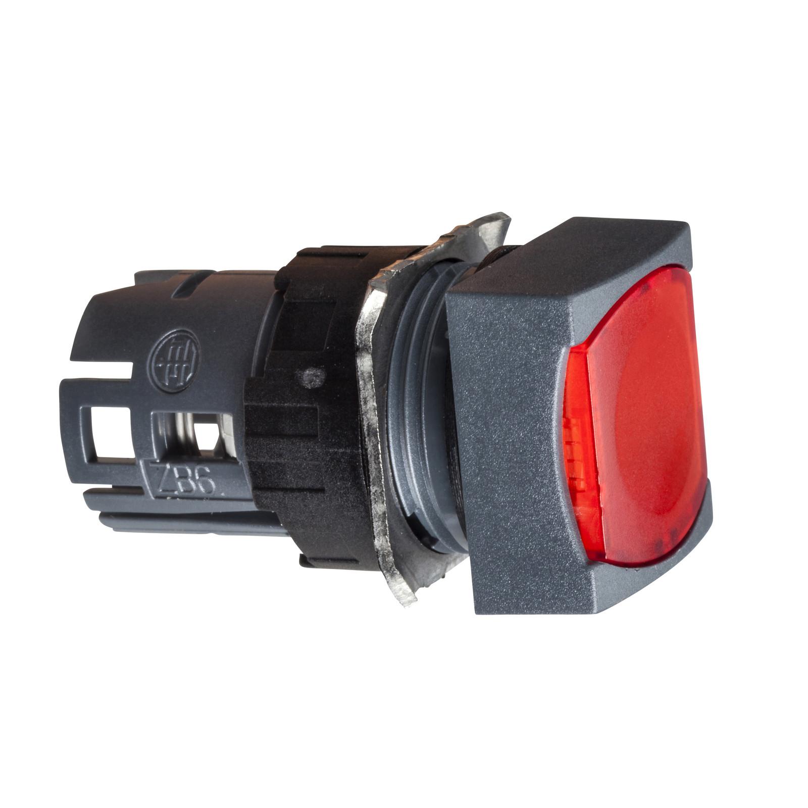 Head for illuminated push button, Harmony XB6, red square flush, 16mm, spring return, 12…24V, unmarked