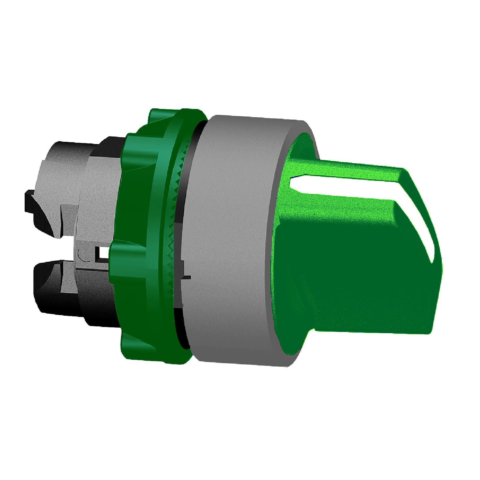 Selector switch head, Harmony XB5, plastic, green, 22mm, 2 positions, stay put, grey bezel