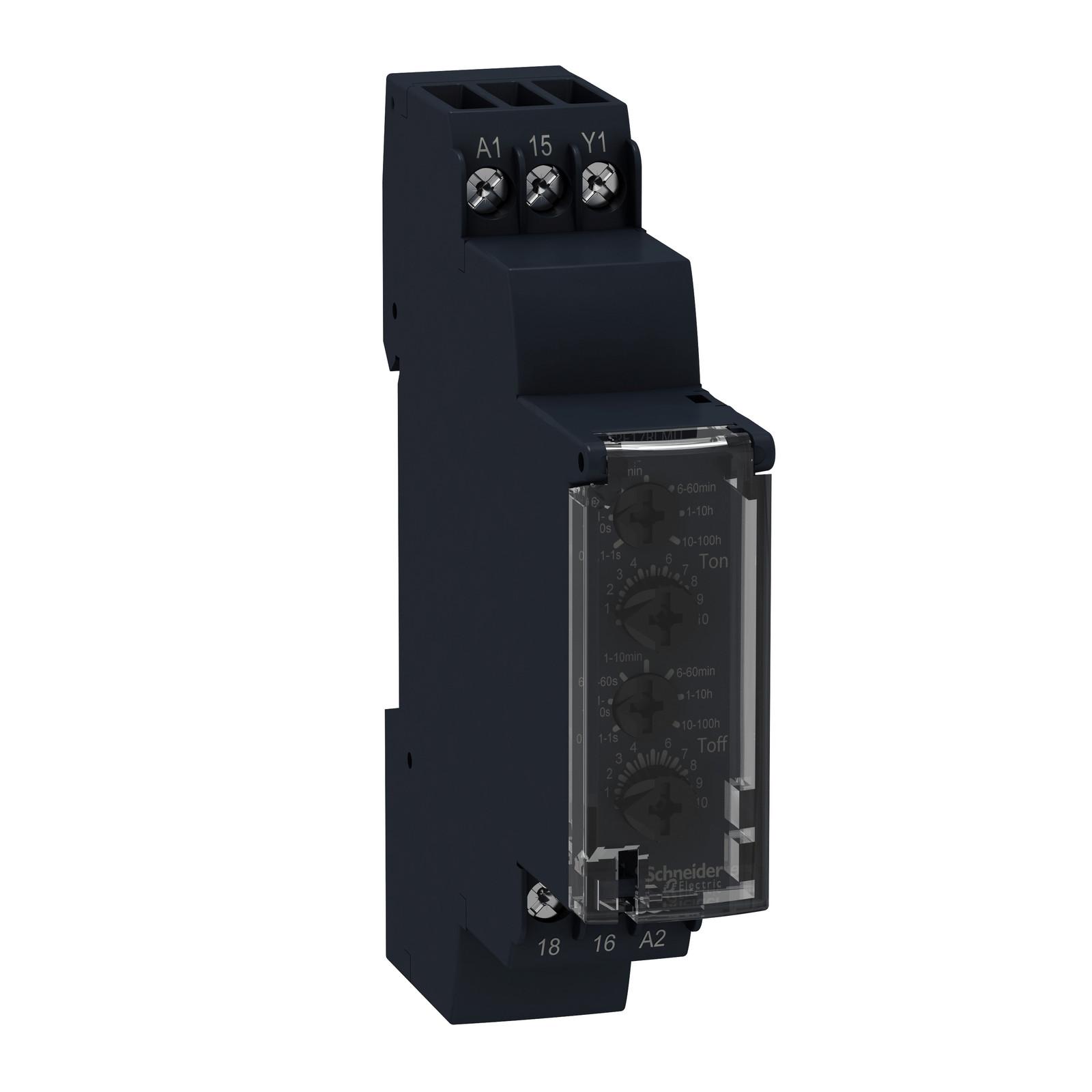 Modular timing relay, Harmony, 8A, 1CO, 0,1s..100h, asymmetrical flashing, 12V AC DC