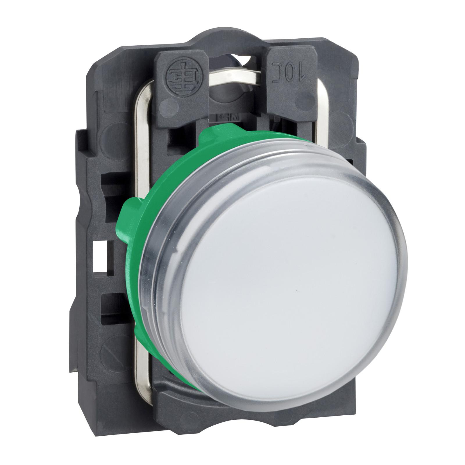 pilot light, Harmony XB5, grey plastic, white, 22mm, universal LED, plain lens, 110...120V AC