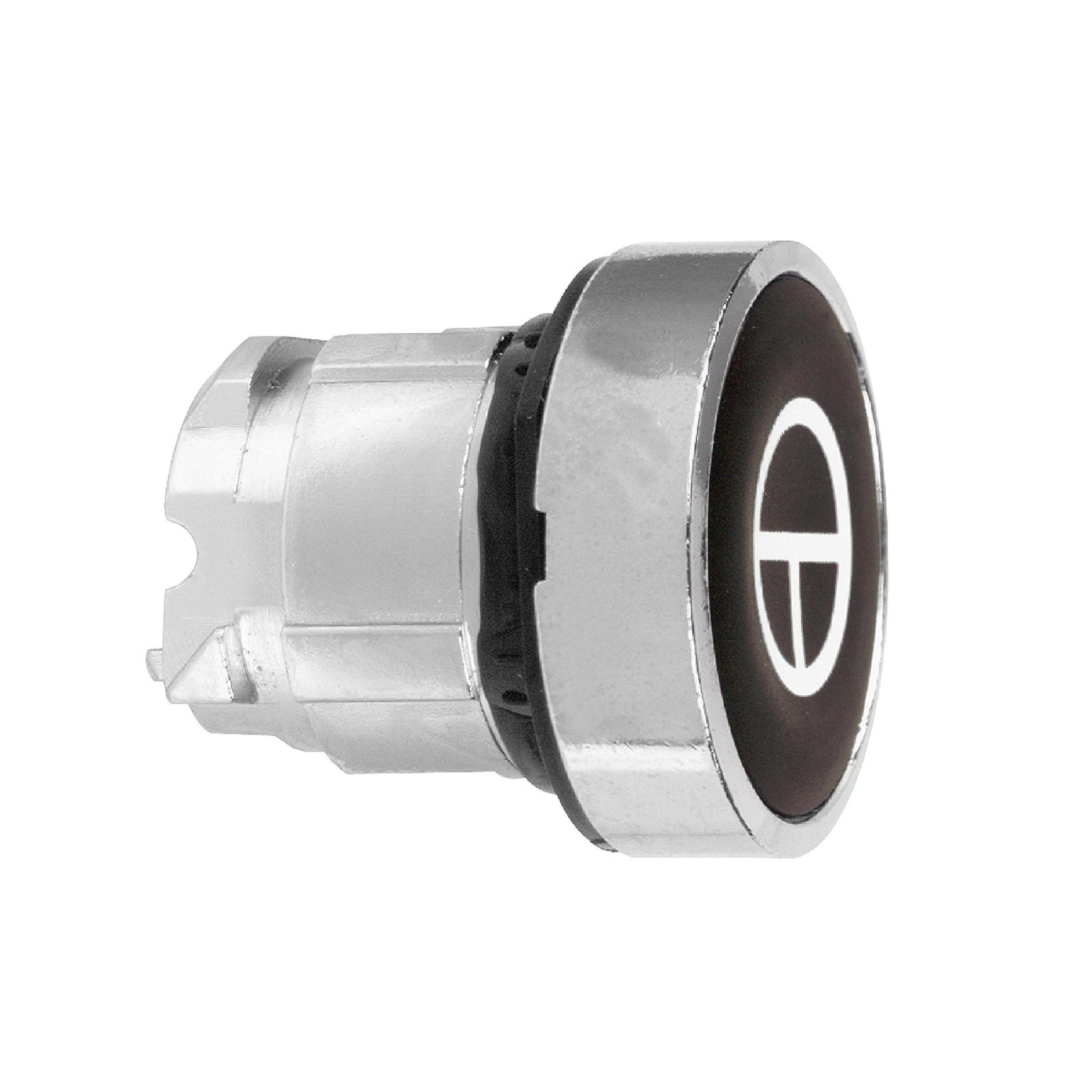 Head for illuminated push button, Harmony XB4, metal, black flush, 22mm, spring return, white marked T