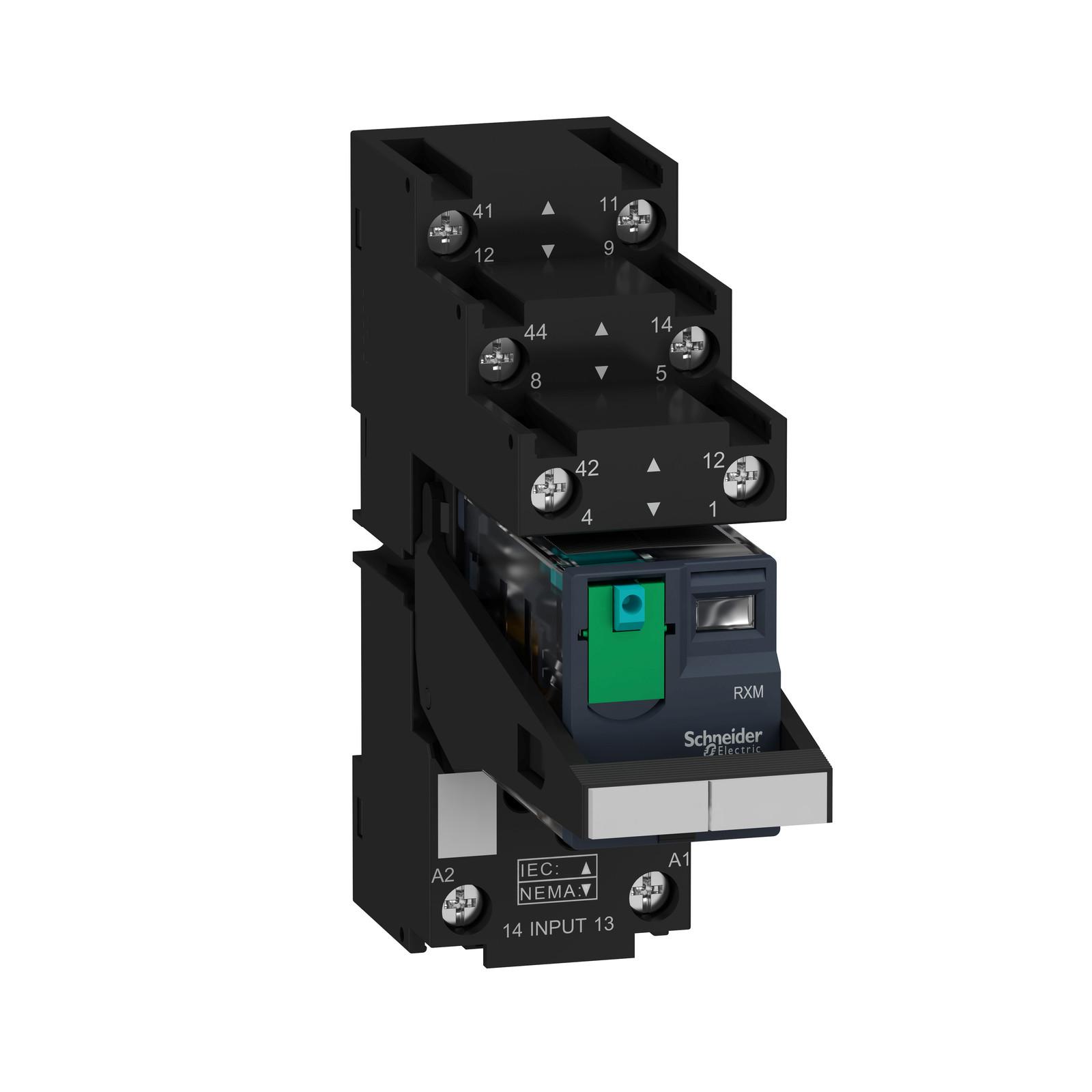 miniature, Harmony Electromechanical Relays, 12A, 2CO, with LED, with lockable test button, separate terminals socket, 24V DC
