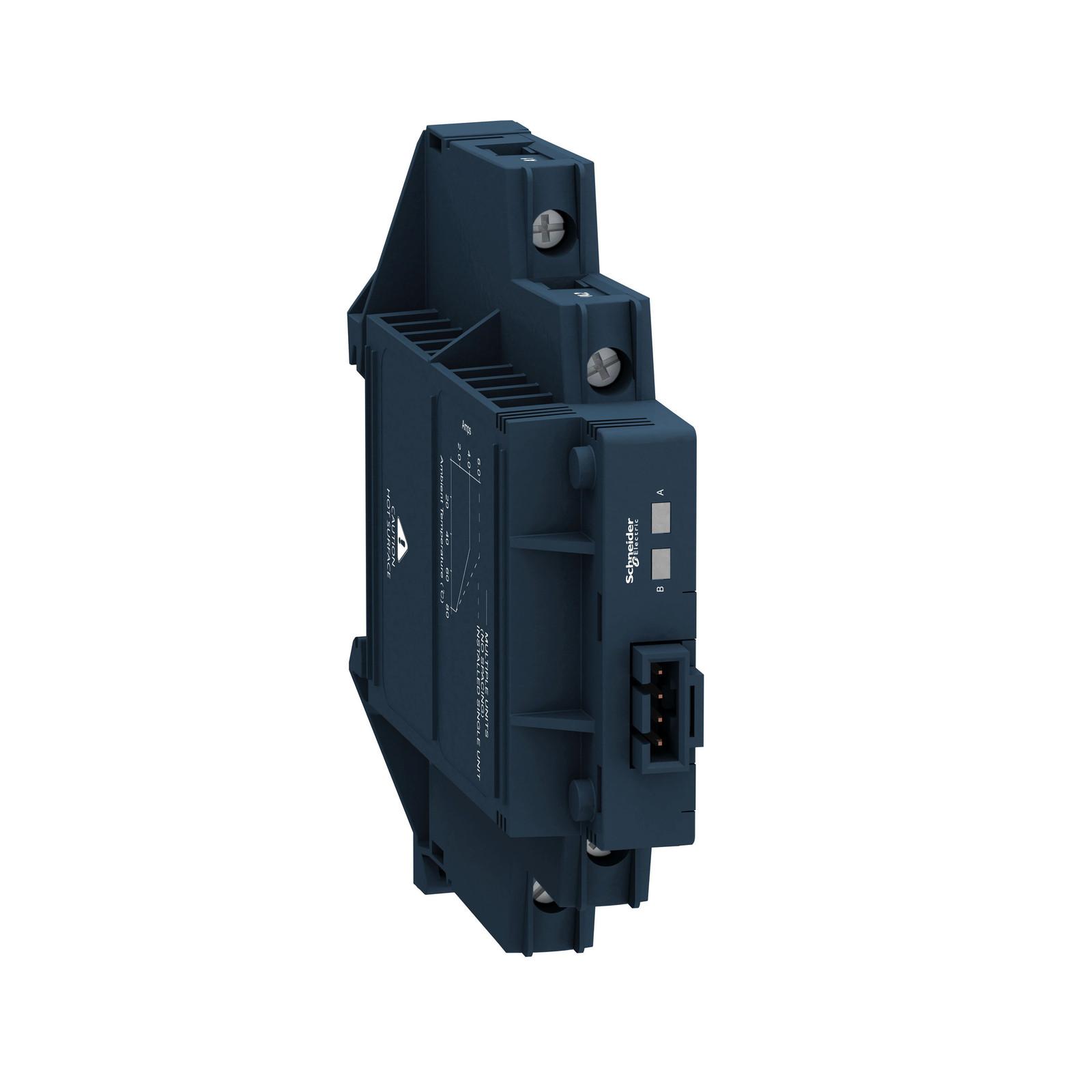 single phase relay, Harmony Solid State Modular Relays, 6A, DIN rail mount, random switching, input 4 to 32V DC, output 24 to 280V AC