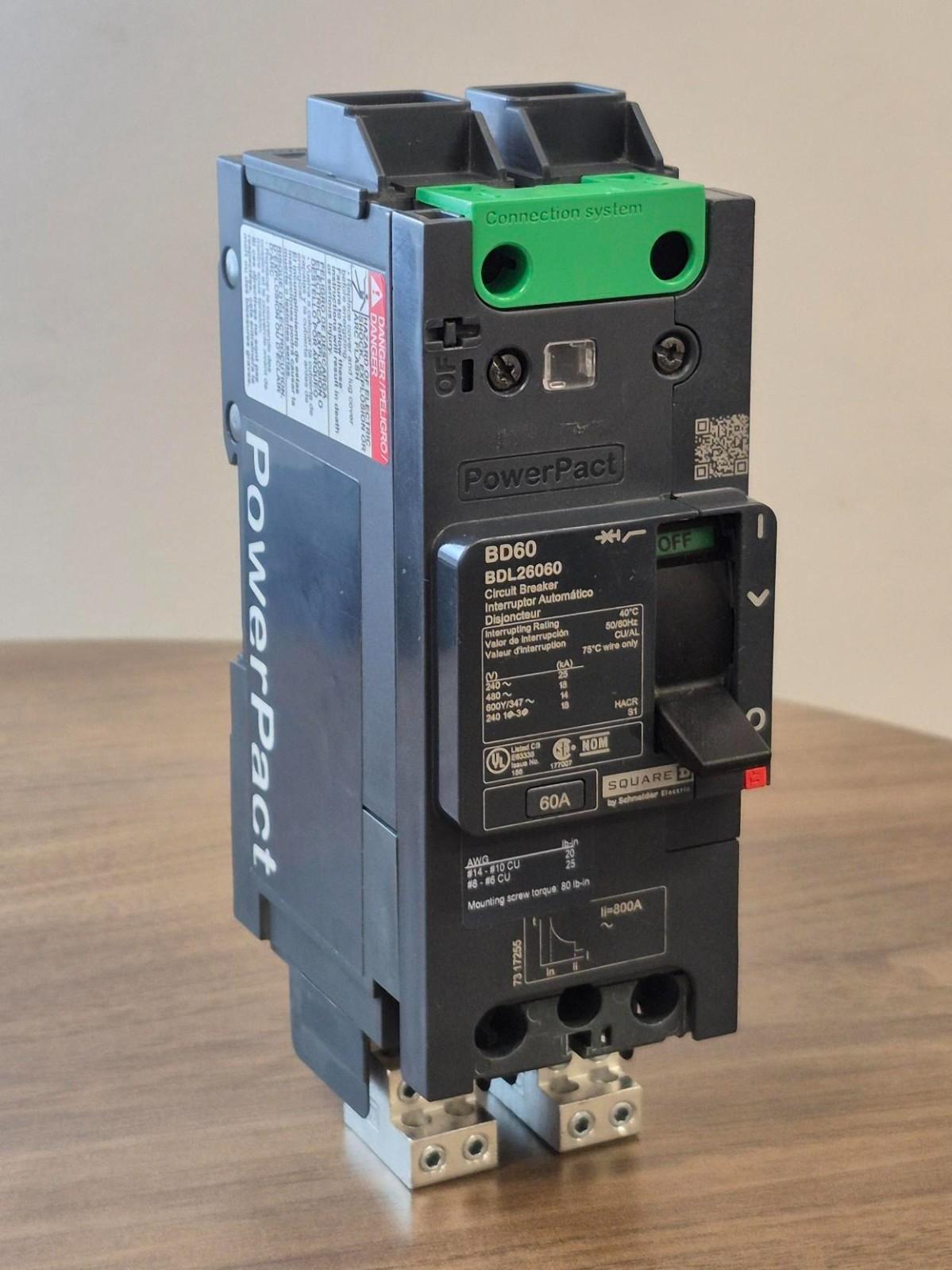 Circuit breaker, PowerPacT B, 60A, 2 pole, 600Y/347VAC, 14kA, lugs, thermal magnetic, 80%