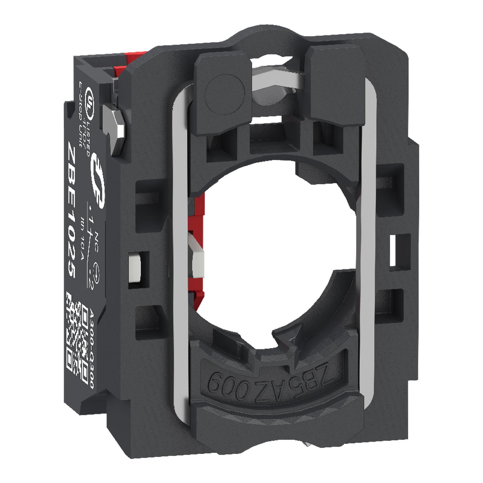 22mm push button, Harmony ZB5, plastic base, contact block with collar, 1NC, spring clamp terminals