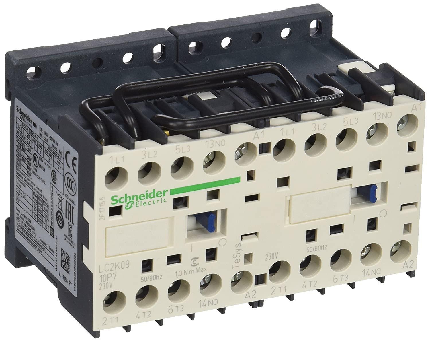 Reversing contactor, TeSys K, 3P, AC-3, lt or eq to 440V 9A, 1 NO, 230VAC coil