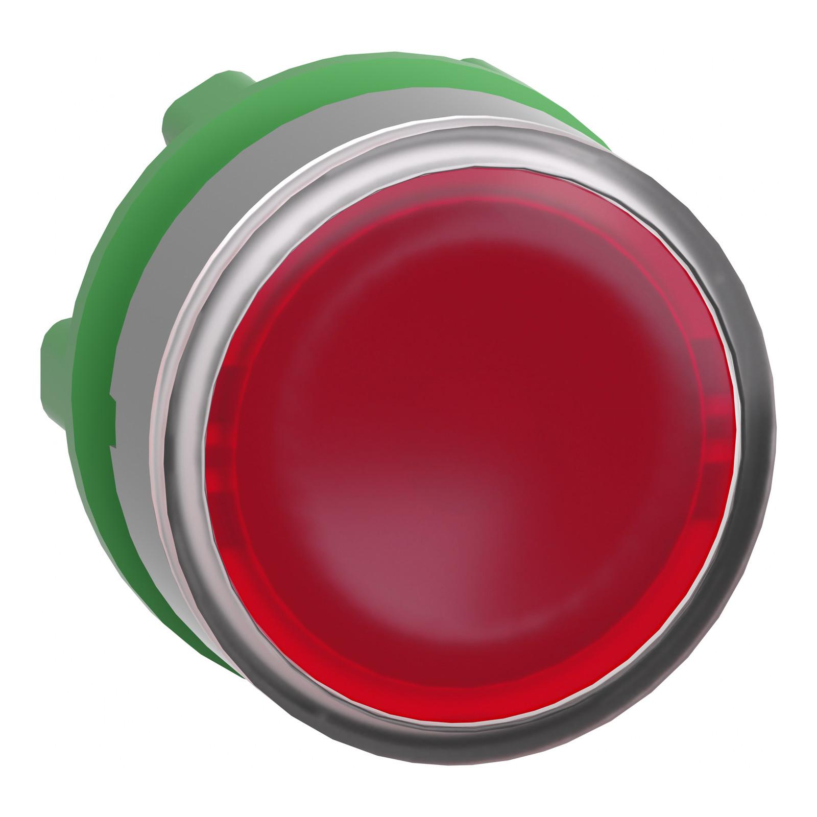 Head for illuminated push button, Harmony XB5, grey bezel, red flush, 22mm, universal LED, spring return, plain lens