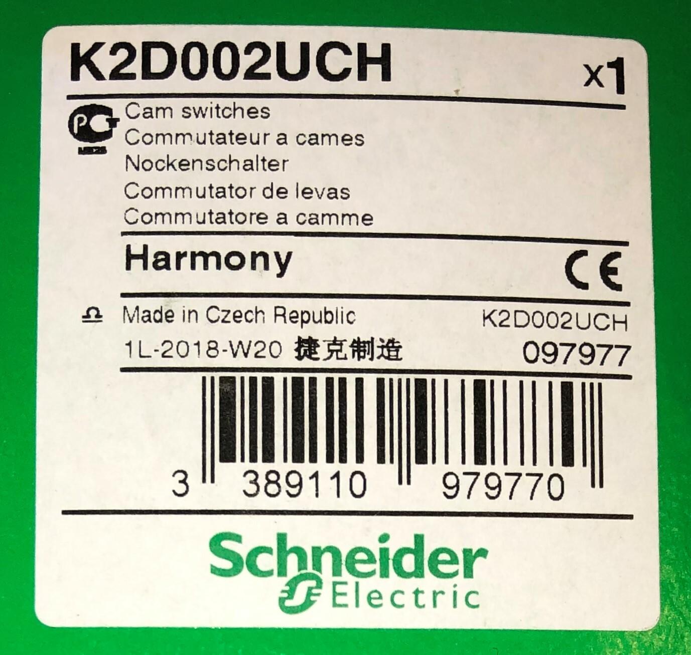 Cam changeover switch, Harmony K, Ø 22mm, plastic, 2 poles, position 0, 45°, 20A, 45x45mm, metallic legend, marked 2/0/1, 35mm black handle