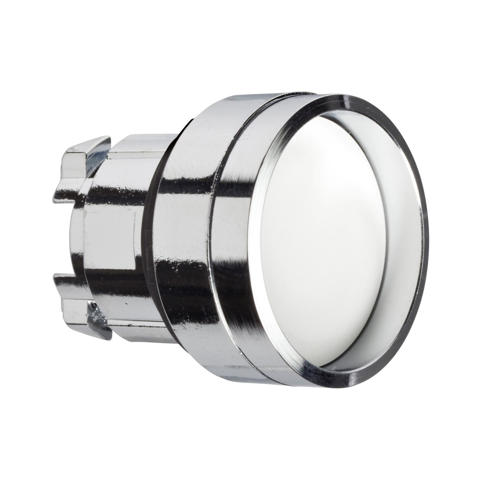Head for illuminated push button, Harmony XB4, metal, white recessed, 22mm, spring return, high guard, unmarked