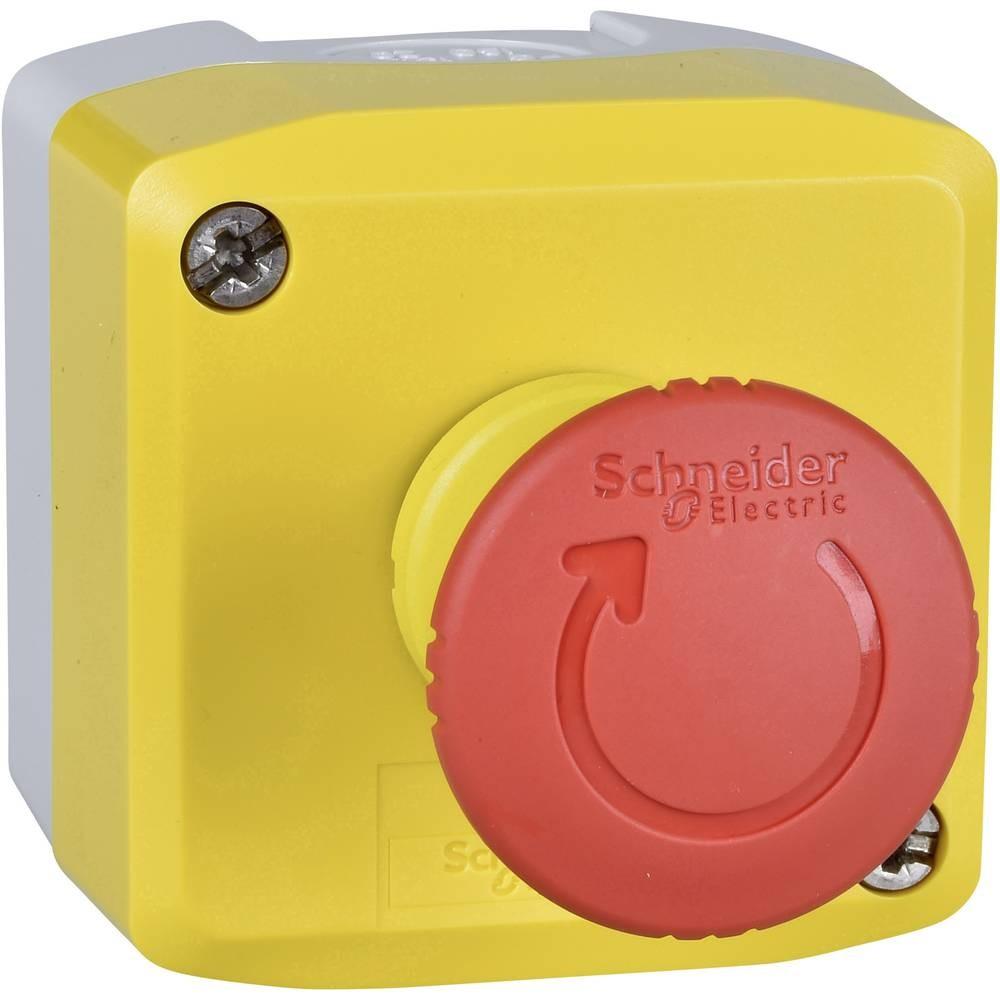 Control station, Harmony, plastic, yellow, 1 red mushroom head push button 40mm, emergency stop turn to release 2 NC, unmarked, UL CSA certified
