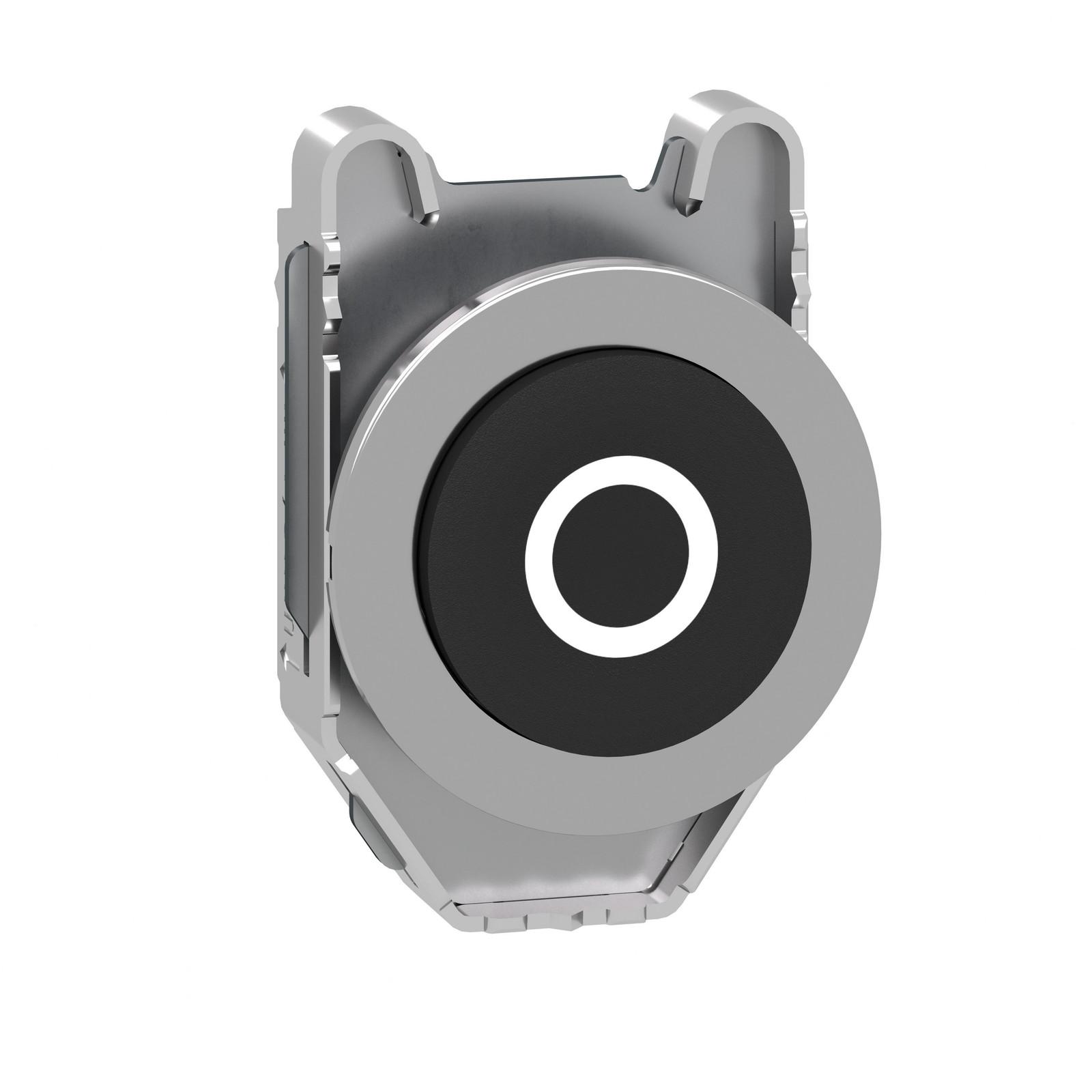 Head for illuminated push button, Harmony XB4, metal, black flush, 30mm, spring return, white marked O