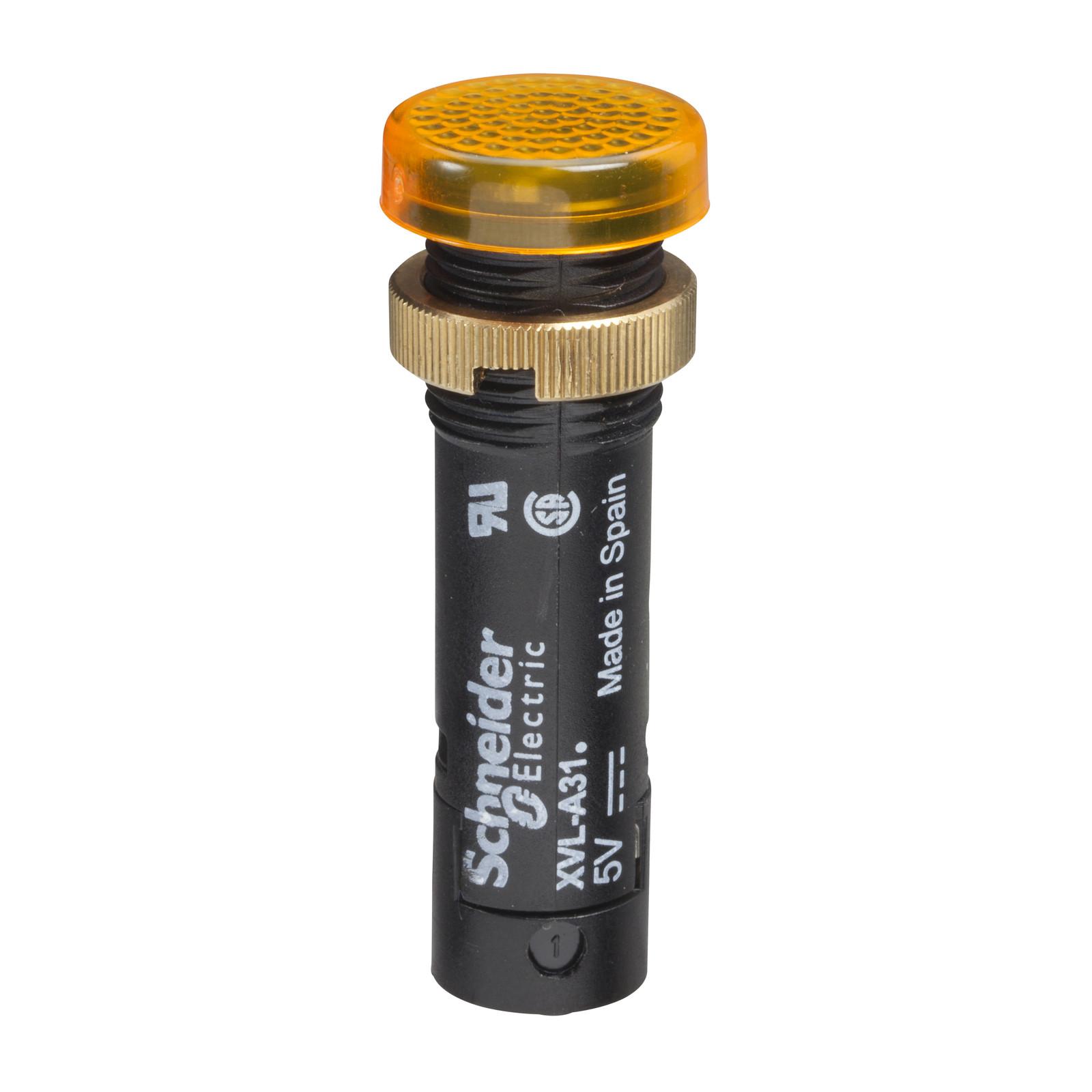 Pilot light, Harmony XVL, plastic, yellow, 12mm, covered LED, 12V DC