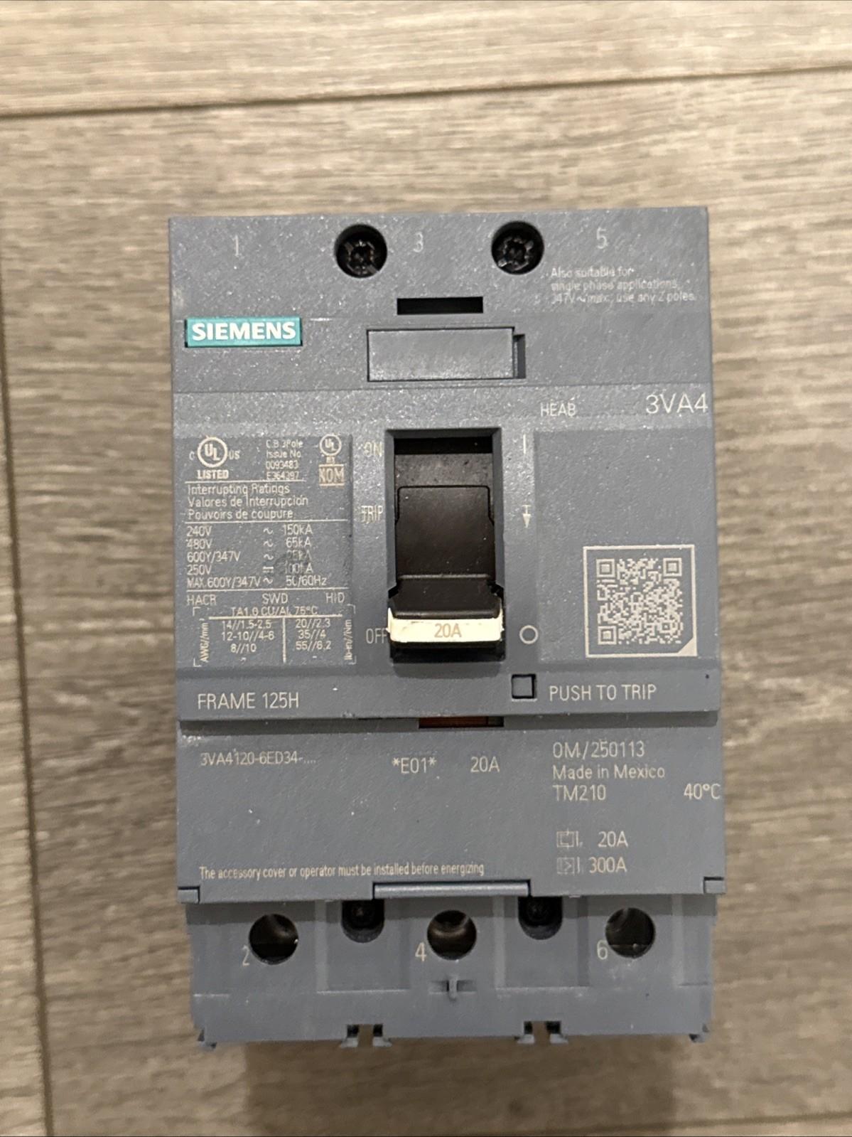 BRKR 3VA41 3P 20A 65KA FTFM LD LUG